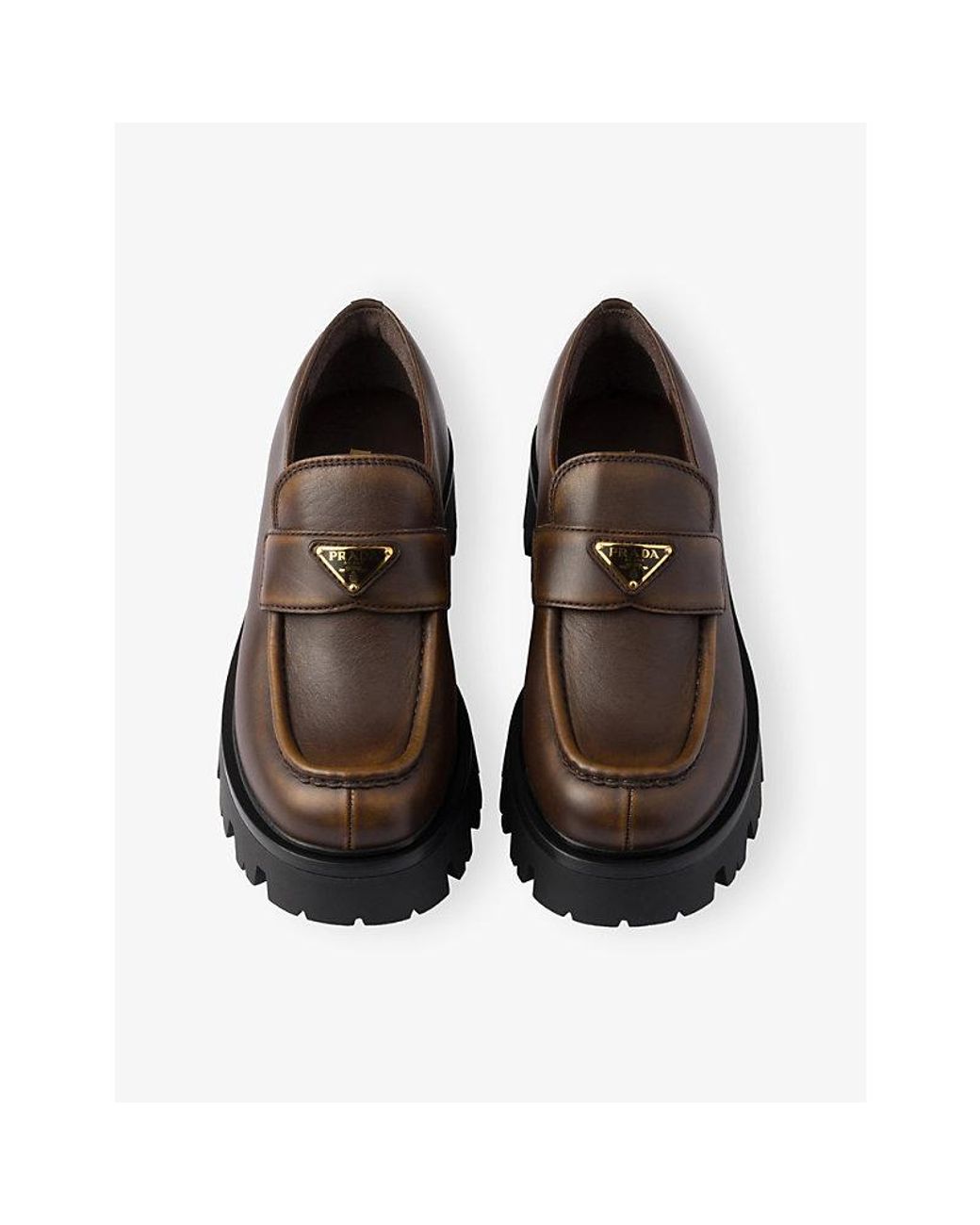 Prada Black Brand-Plaque Leather Loafers