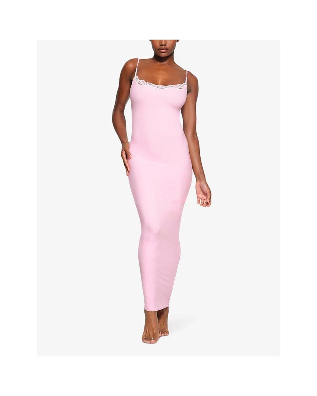 Skims Cherry Blossomfits Everybody Lace-trim Stretch-woven Maxi Slip Dress  X in Pink | Lyst