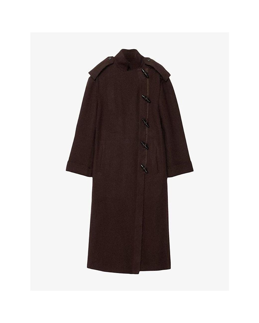 AllSaints Brown Ellis Stand-Collar Wool Coat