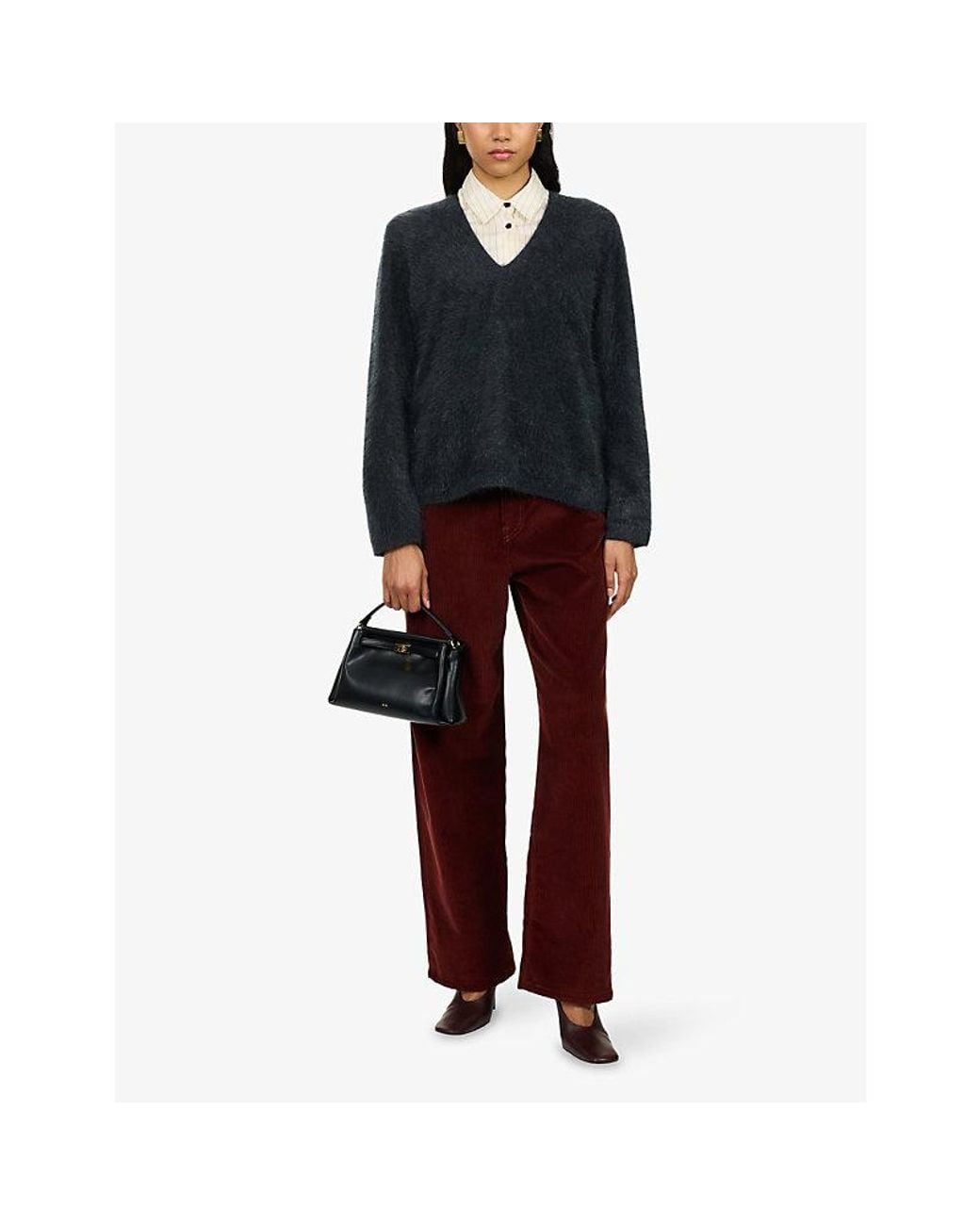ME+EM Blue V-Neck Brushed Cashmere Jumper
