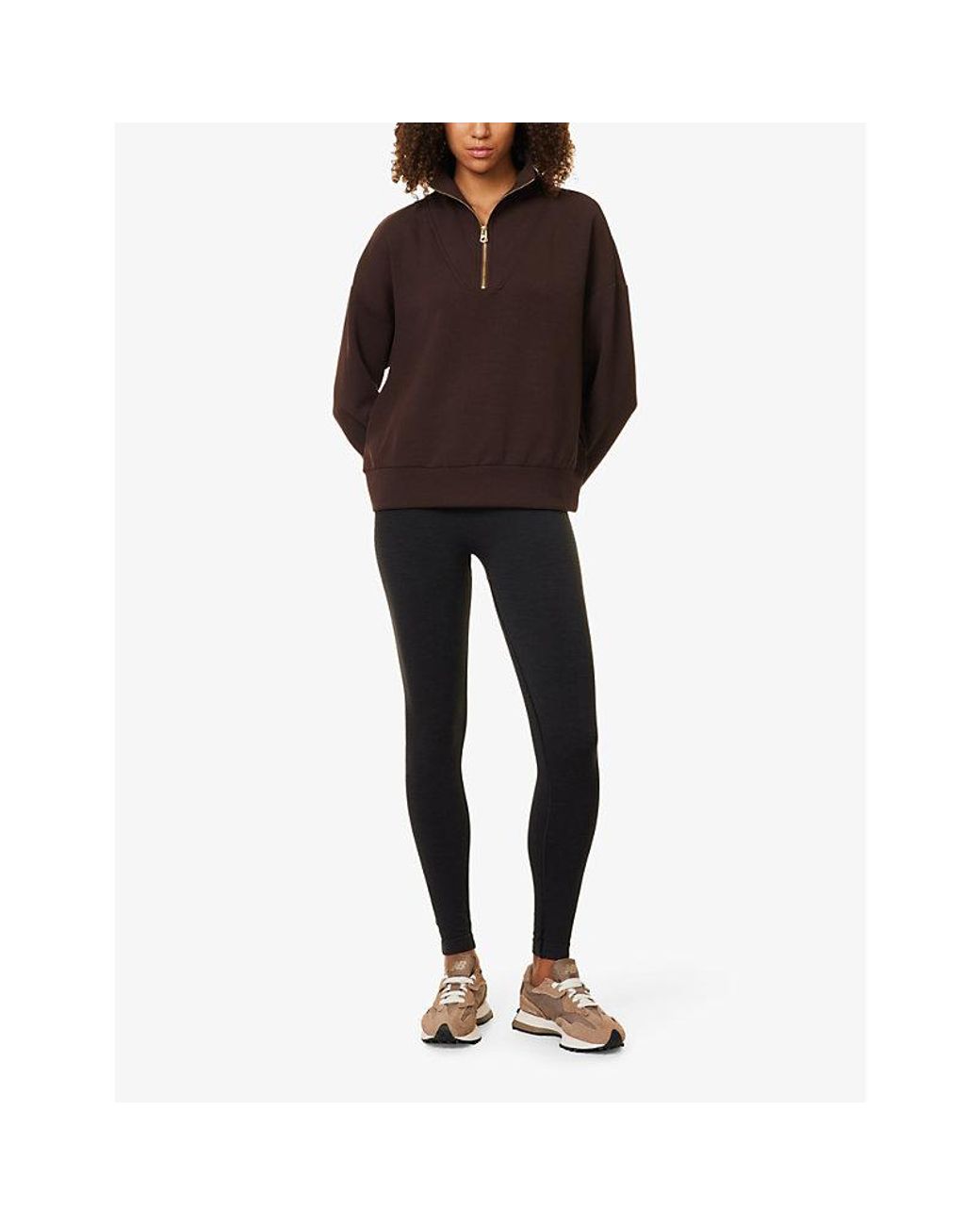 Varley Brown Hawley Half-Zip Stretch-Woven Sweatshirt