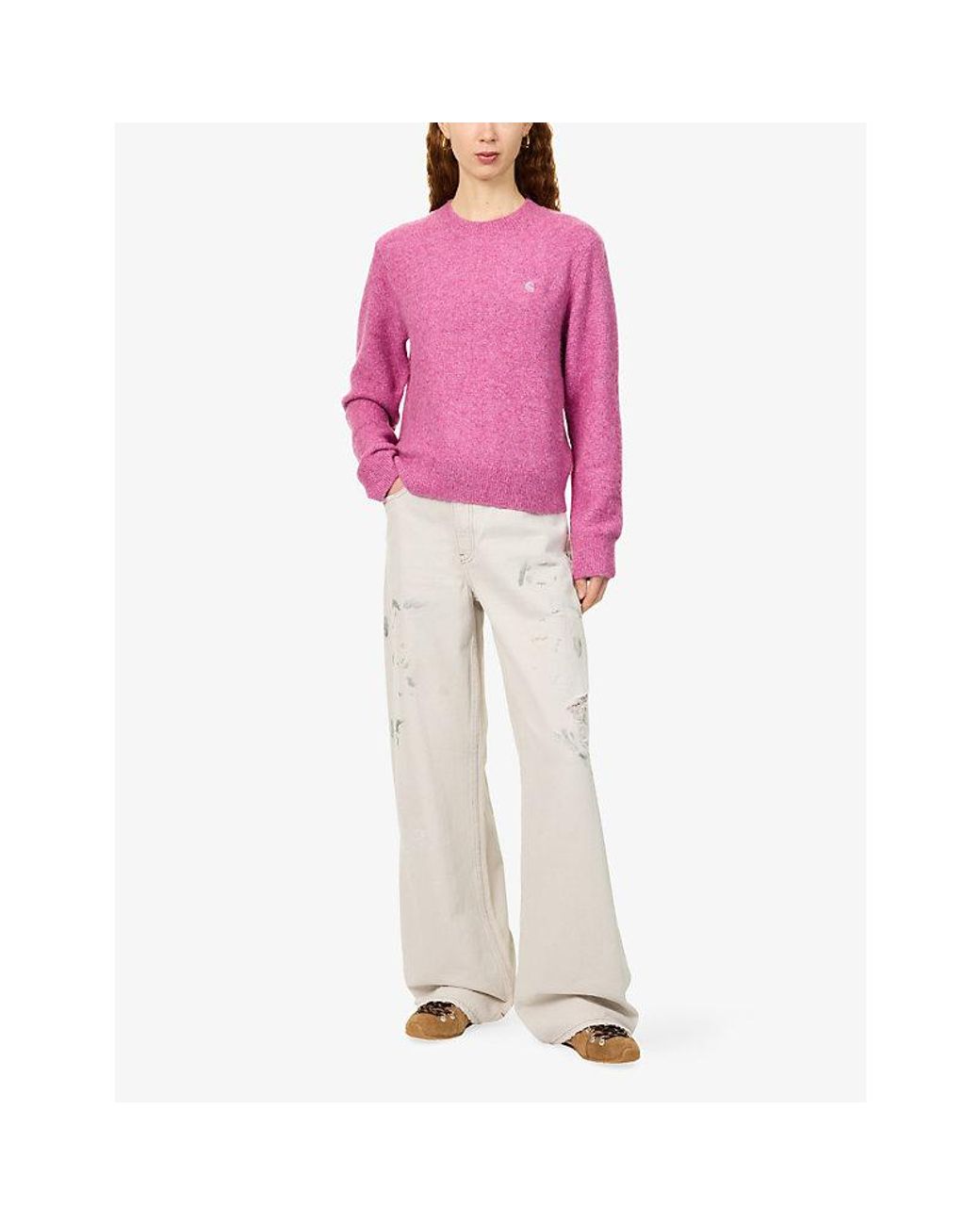Carhartt Pink Curtis Crewneck Knit Woven Jumper