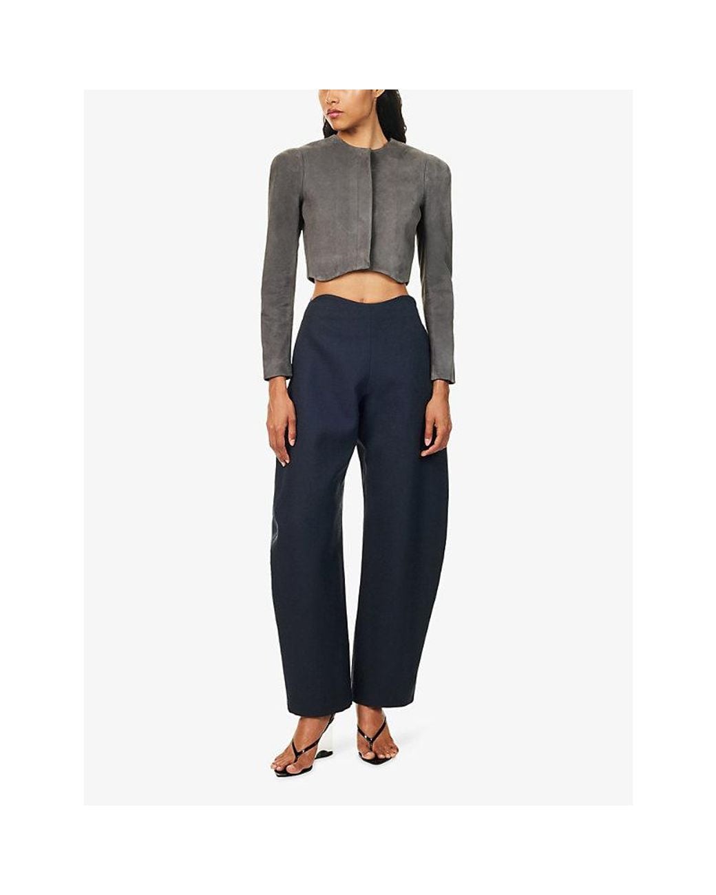 Alaïa Gray Cropped Tailored Suede Jacket