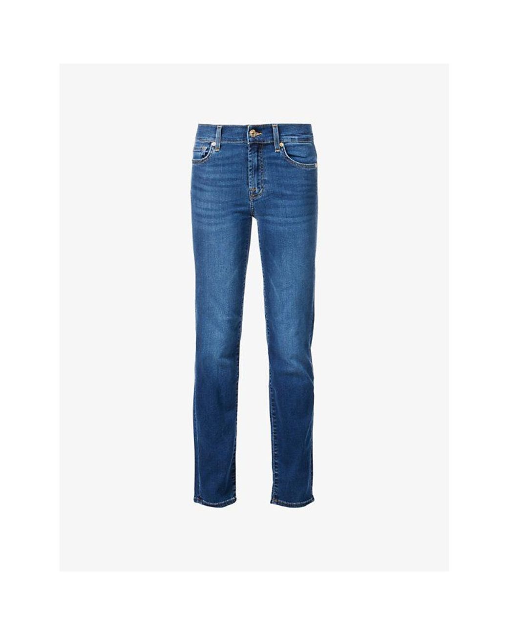 7 For All Mankind Blue Roxanne Slim-Fit Mid-Rise Stretch-Denim Jeans