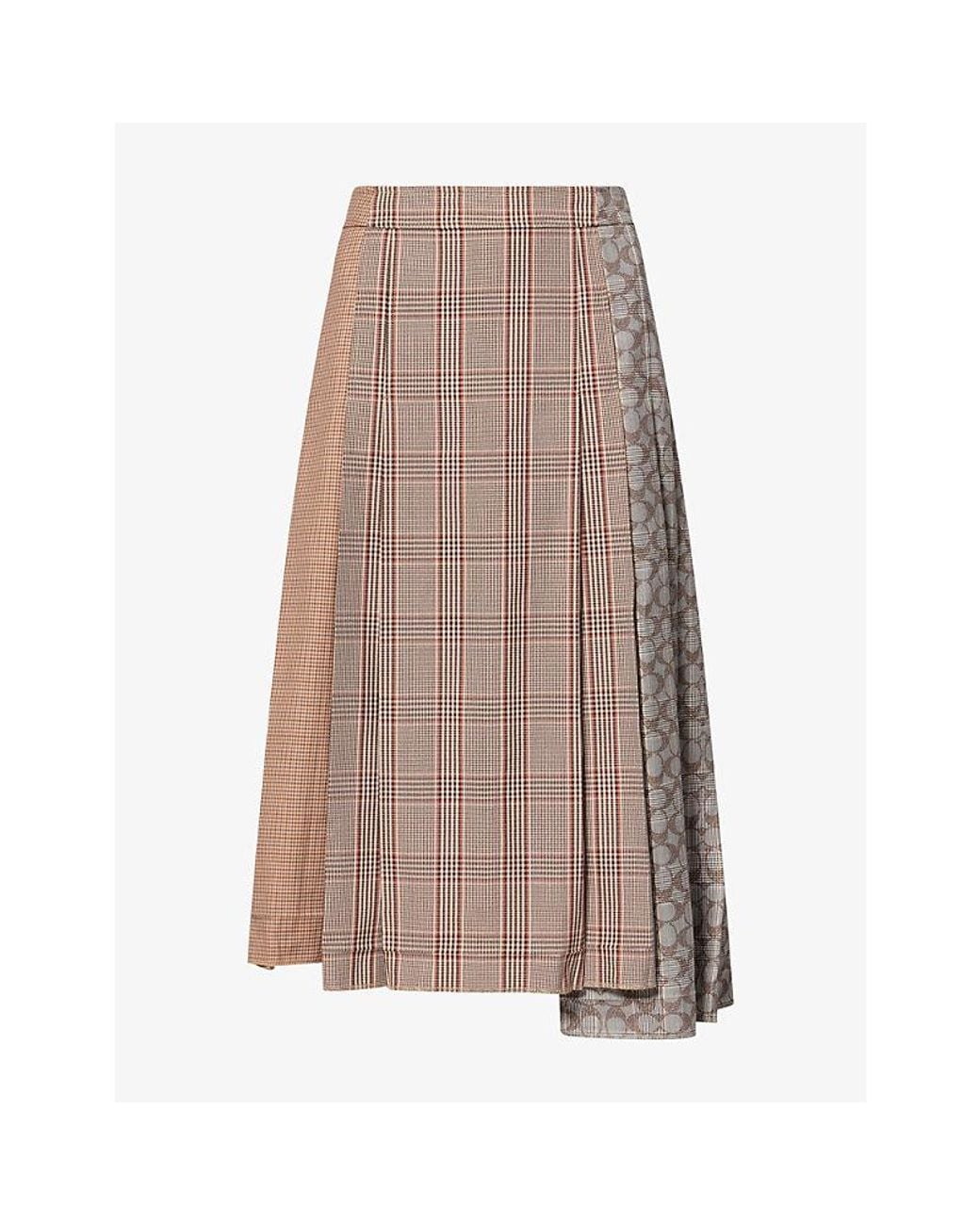 COACH Brown Heritage Plaid-Pattern Twill Midi Skirt