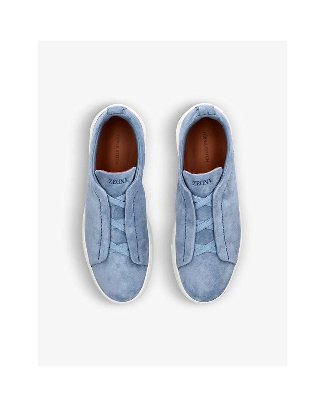 Zegna Blue Suede Triple Stitchtm Low Top Sneakers for men