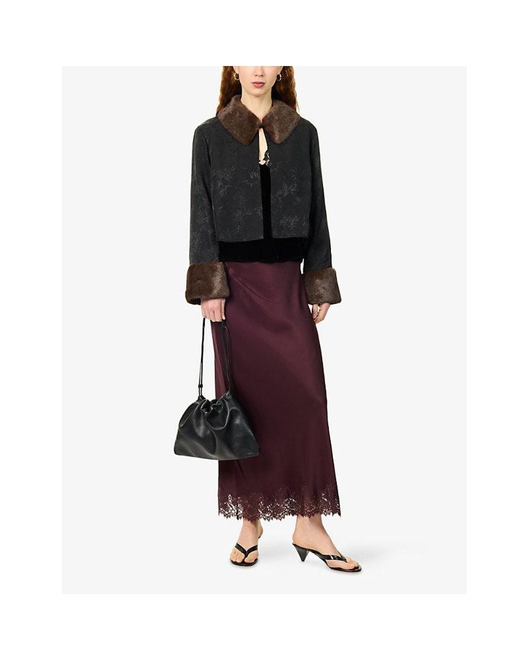 Rixo Black Luanne Jacquard Satin Jacket Jacket