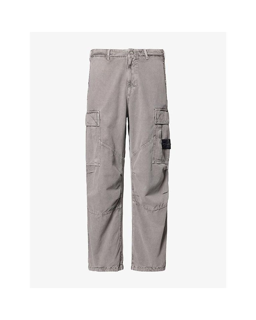 Stone Island Gray Mineral-Dyed Loose-Fit Cotton-Blend Cargo Trousers for men