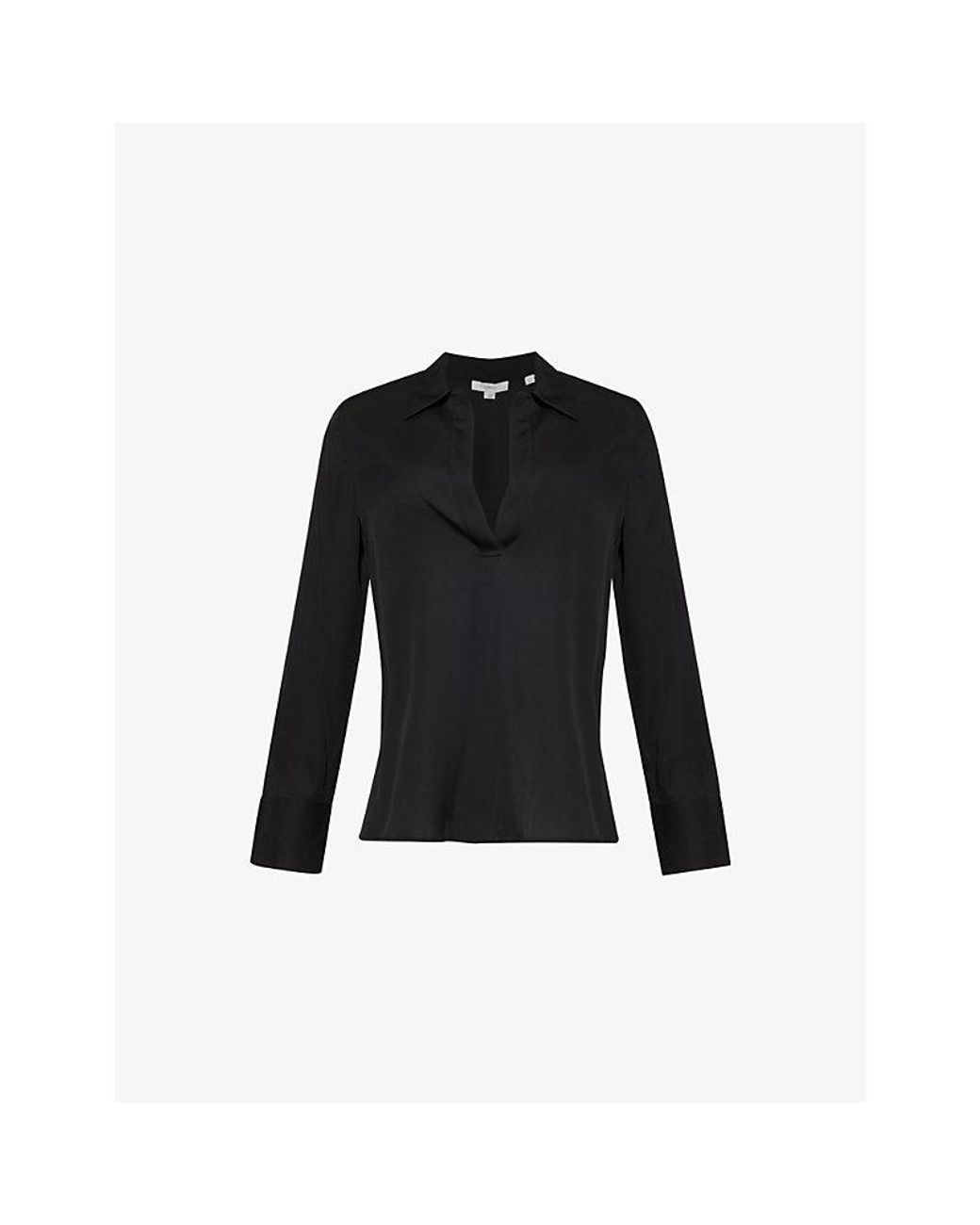 Vince Black Collar V-Neck Silk-Blend Shirt
