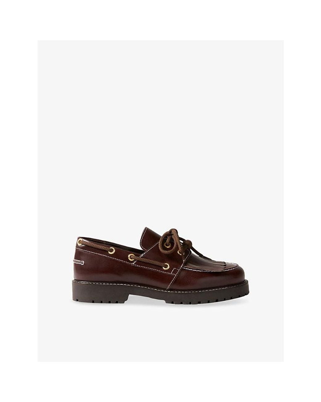Claudie Pierlot Brown Lace-Up Leather Boat Shoes