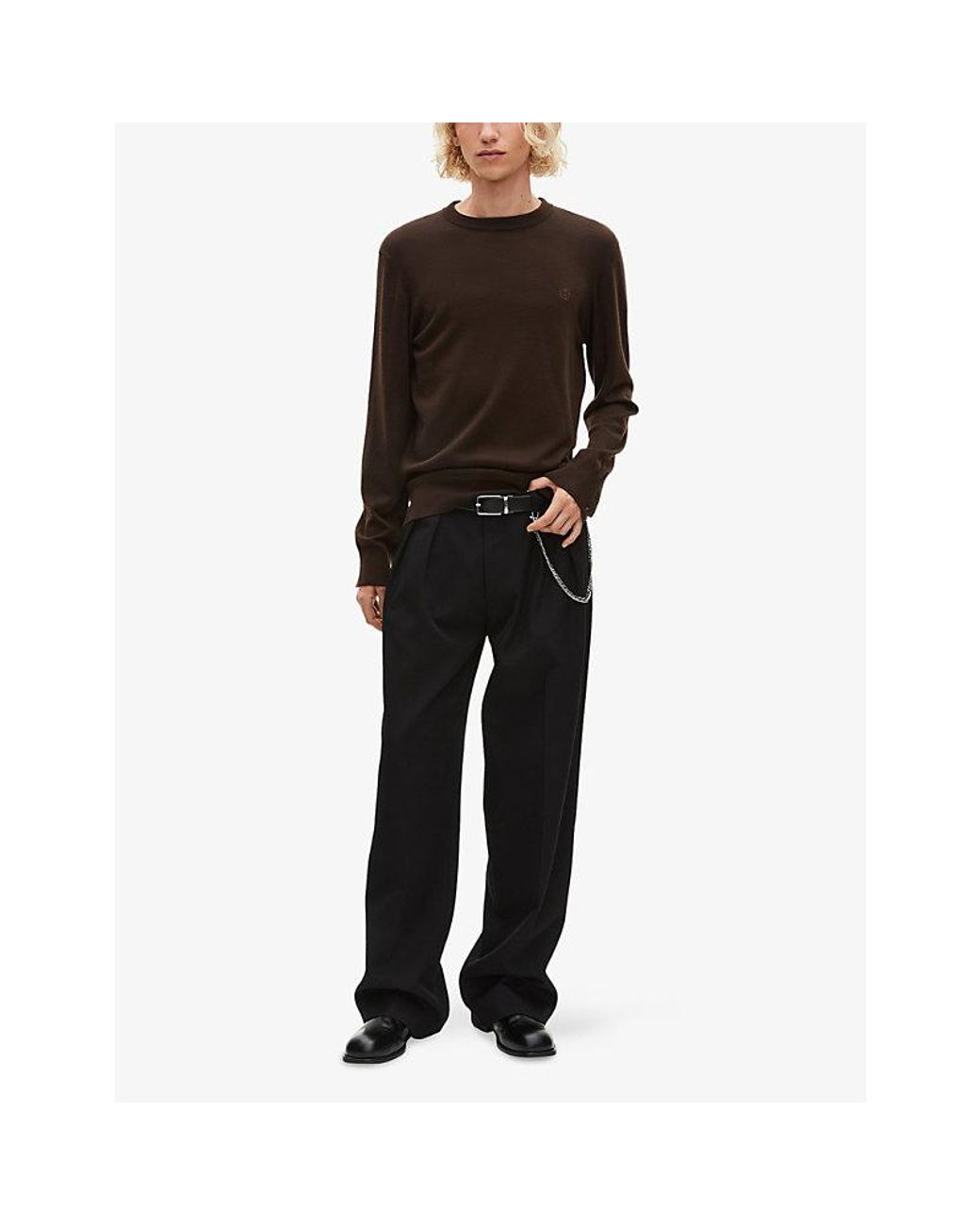 The Kooples Brown Brand-Embroidered Relaxed-Fit Wool Jumper for men