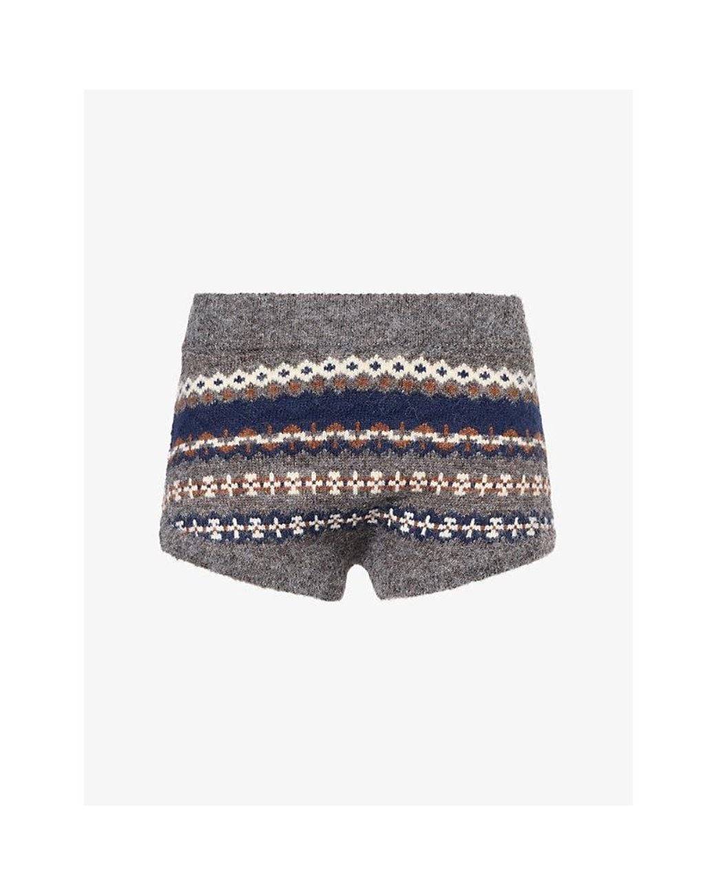 GOOD AMERICAN Gray The Knit Fair-Isle Woven Micro Shorts