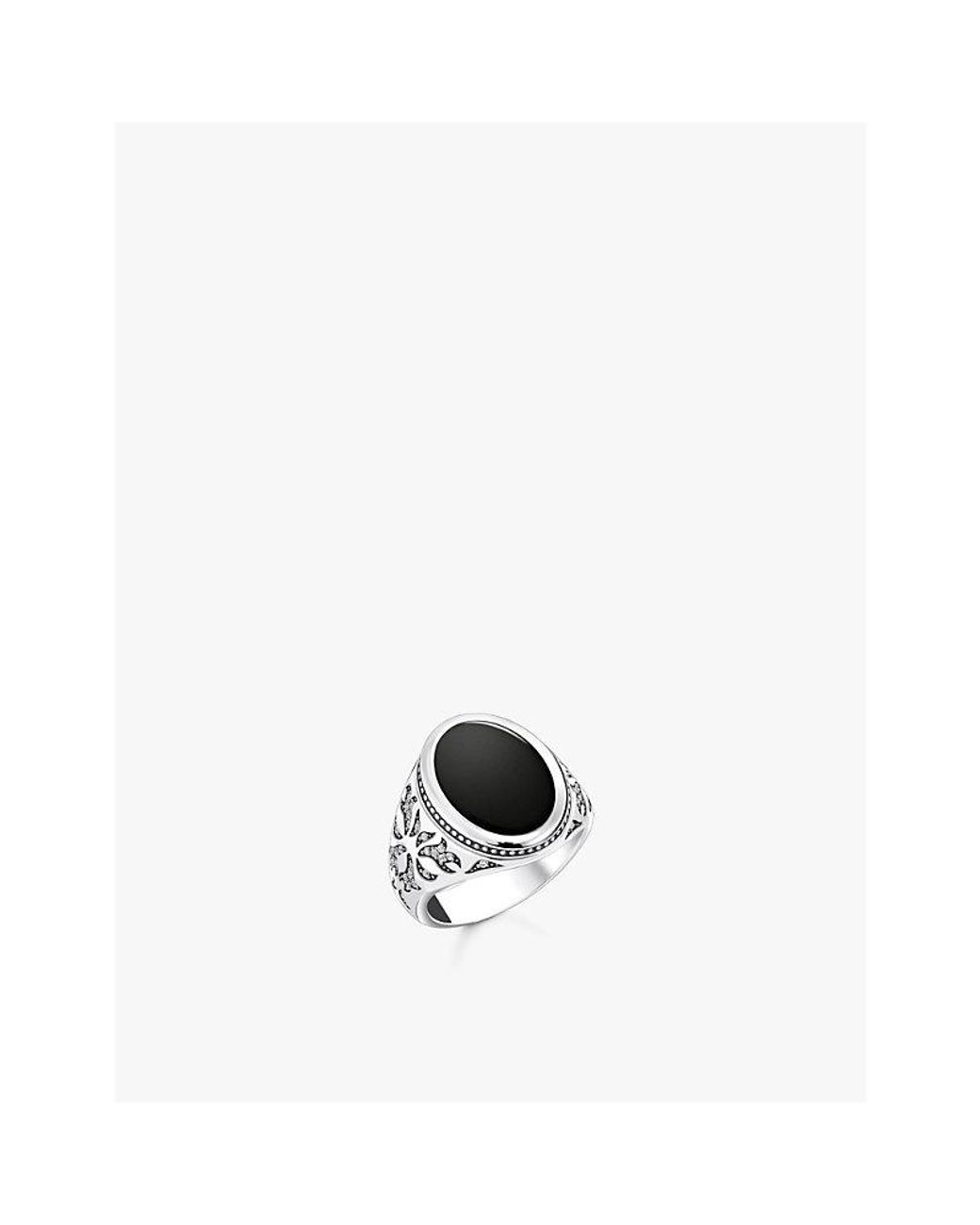 Thomas Sabo White 925 Sterling- Zirconia And Onyx Signet Ring