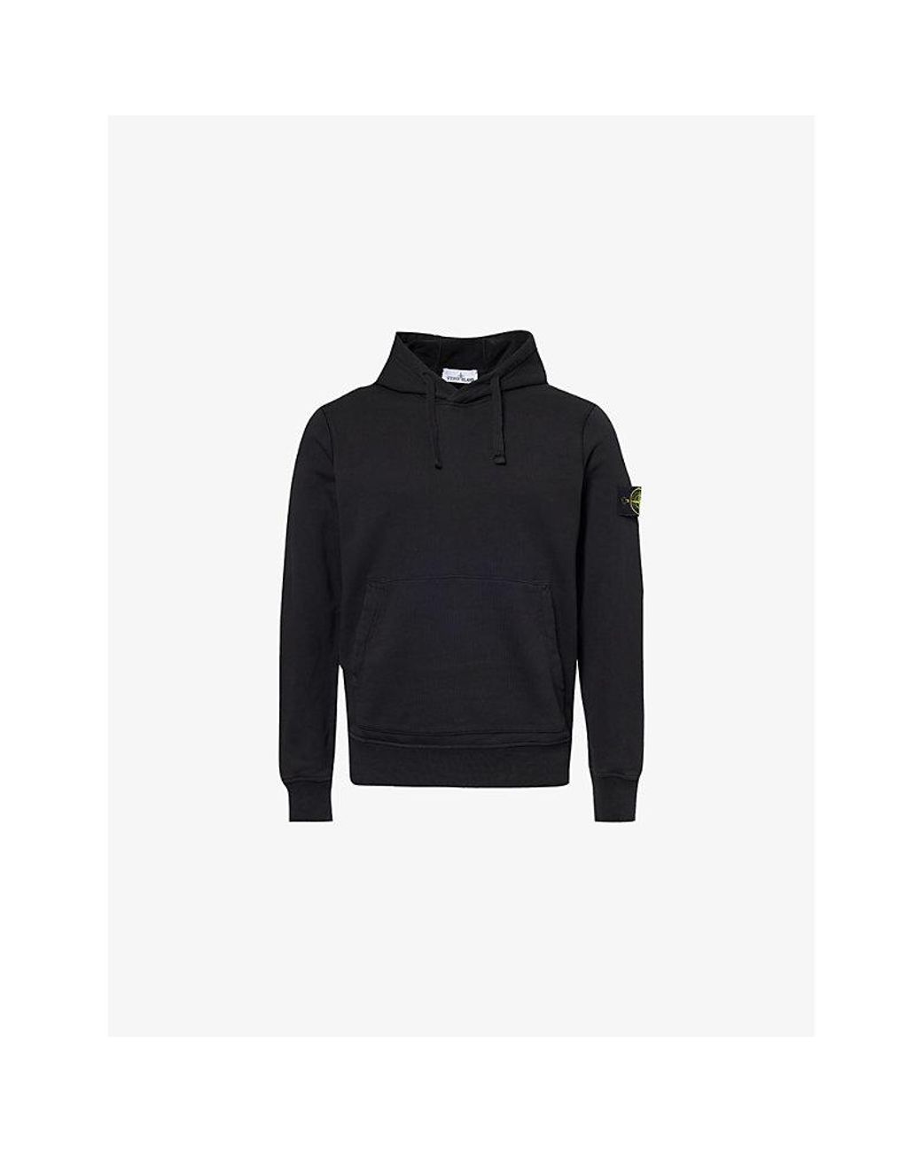 Stone Island Black Kangaroo-Pocket Brand-Badge Cotton-Jersey Hoody for men