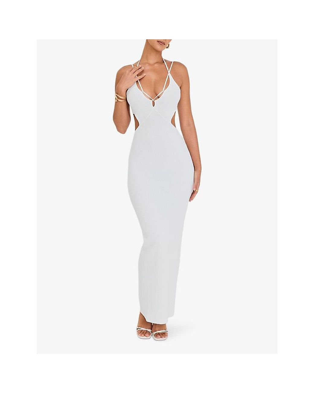 Mistress Rocks Cut-Out Slim-Fit Stretch-Knit Maxi Dress in White | Lyst UK