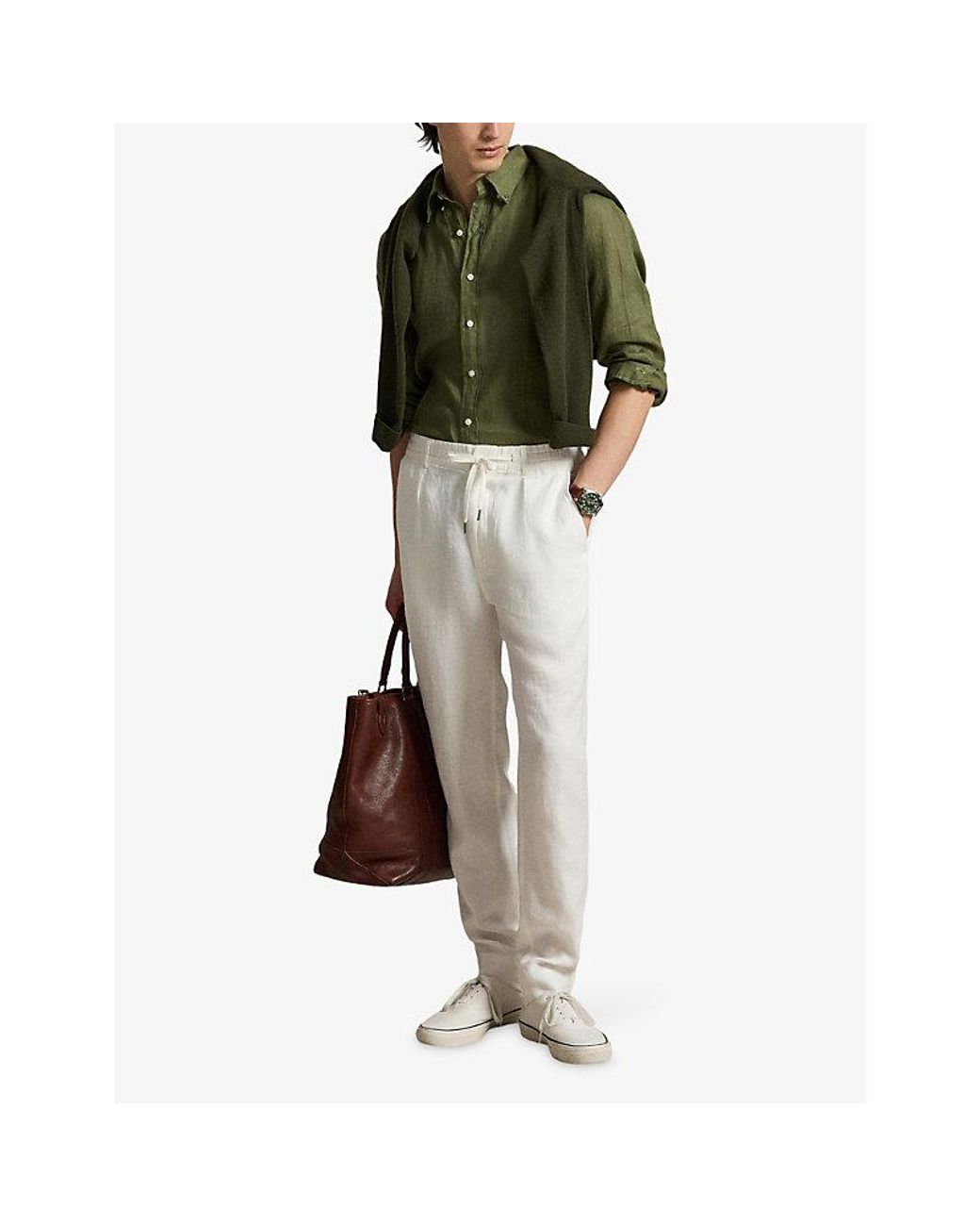 Polo Ralph Lauren Green Logo-Embroidered Custom-Fit Linen Shirt for men
