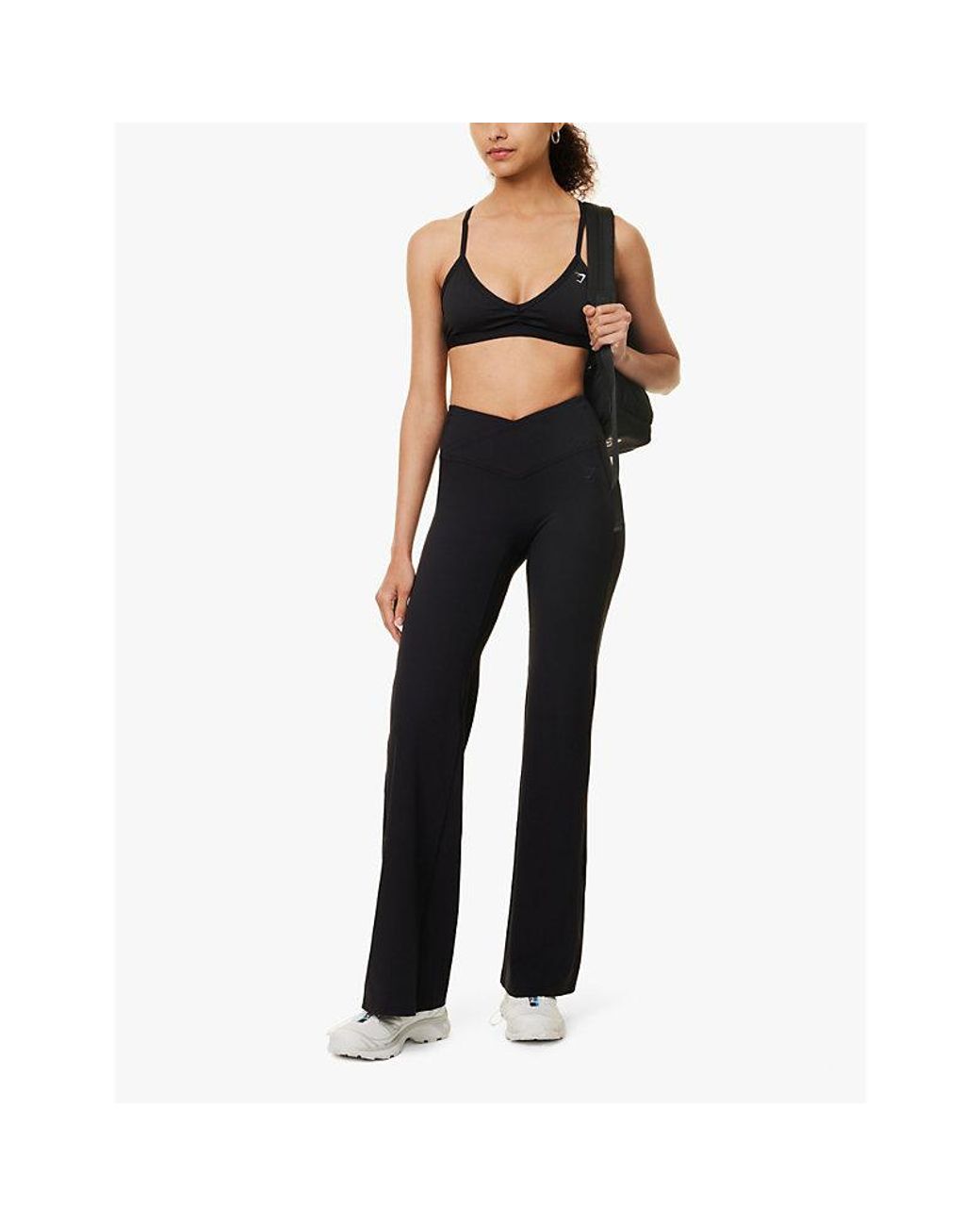 GYMSHARK Blue Crossover Waist Flared-Leg Regular Stretch-Woven Leggings