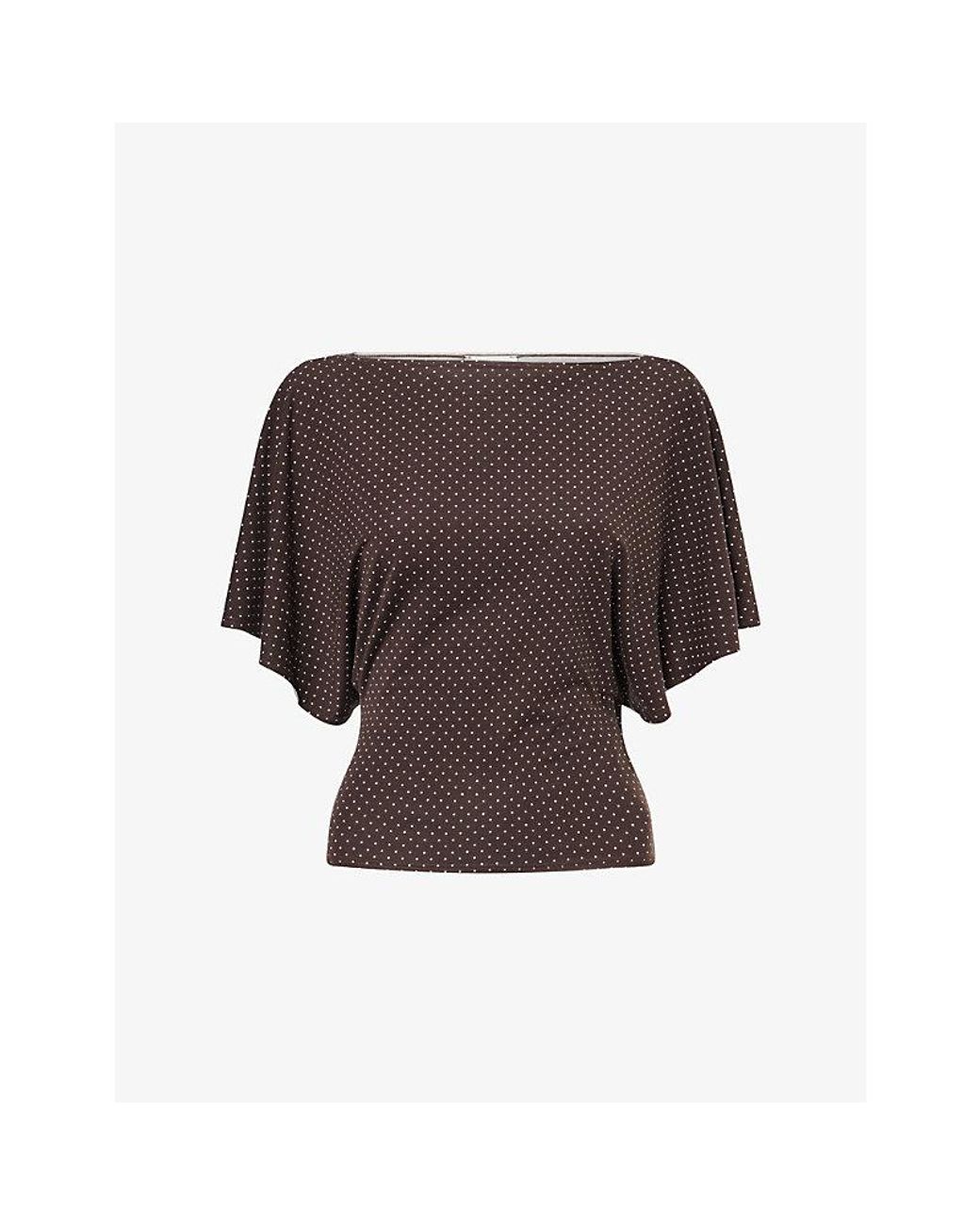 Reformation Brown Avery Dotted Woven Knit Top