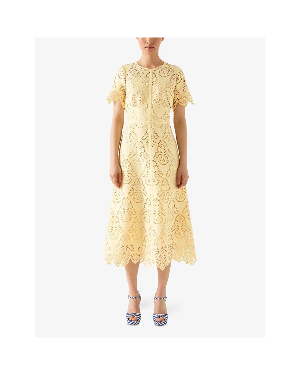 LK Bennett Georgia Lace-Embroidered Short-Sleeve Woven Midi Dress