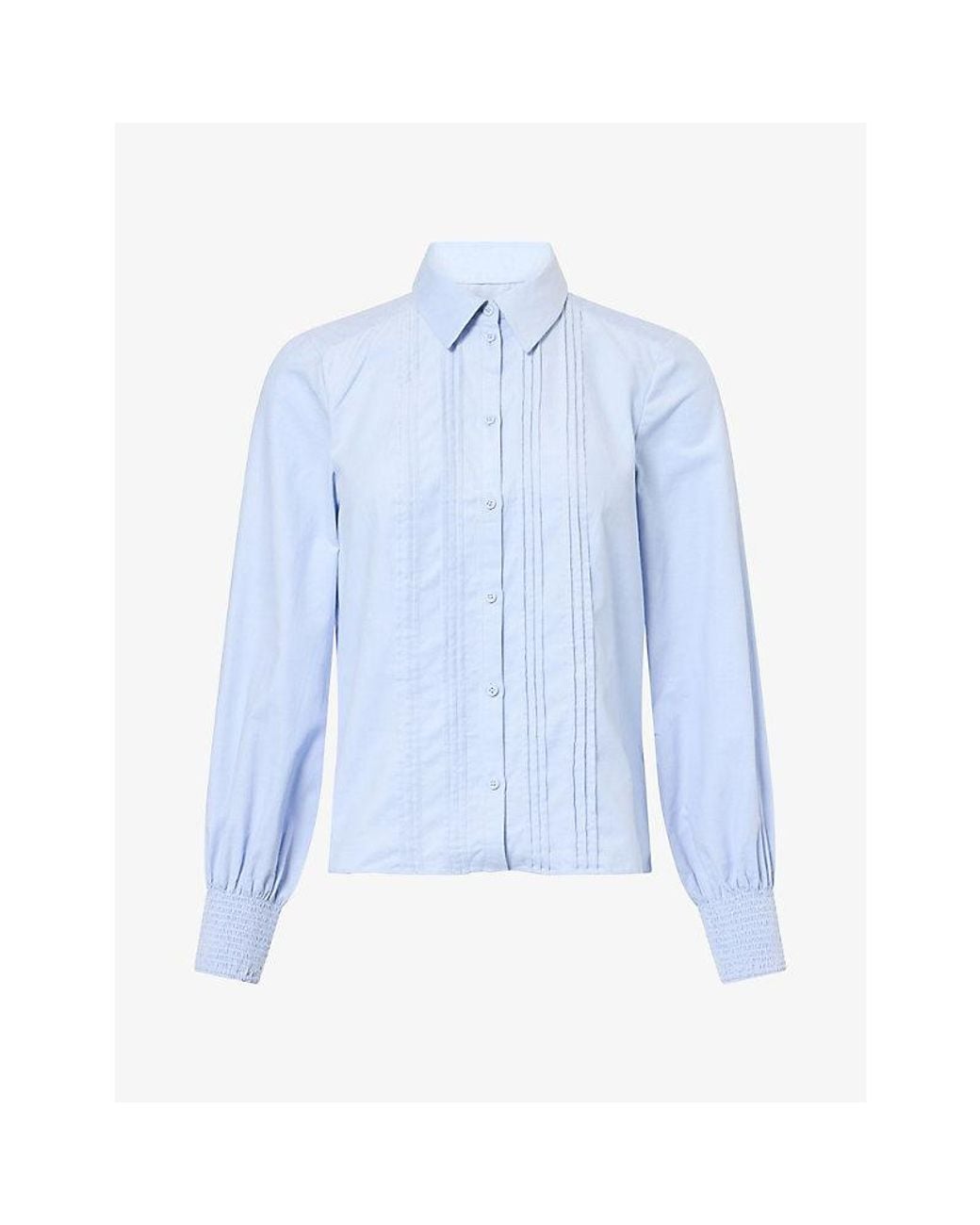 ME+EM Blue Micro Cord Slim-Fit Cotton-Blend Blouse