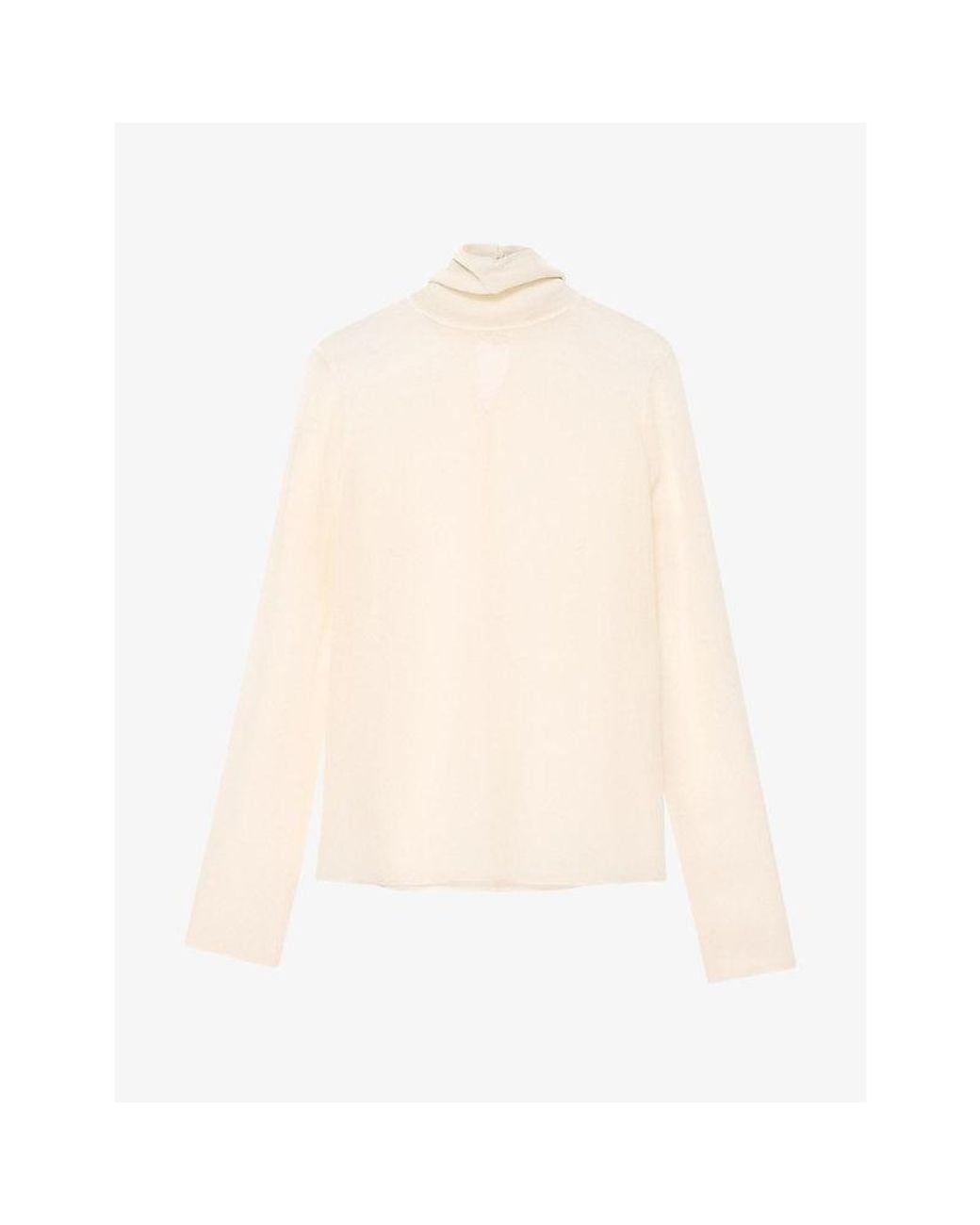 AllSaints White Kumi High-Neck Long-Sleeve Silk Top
