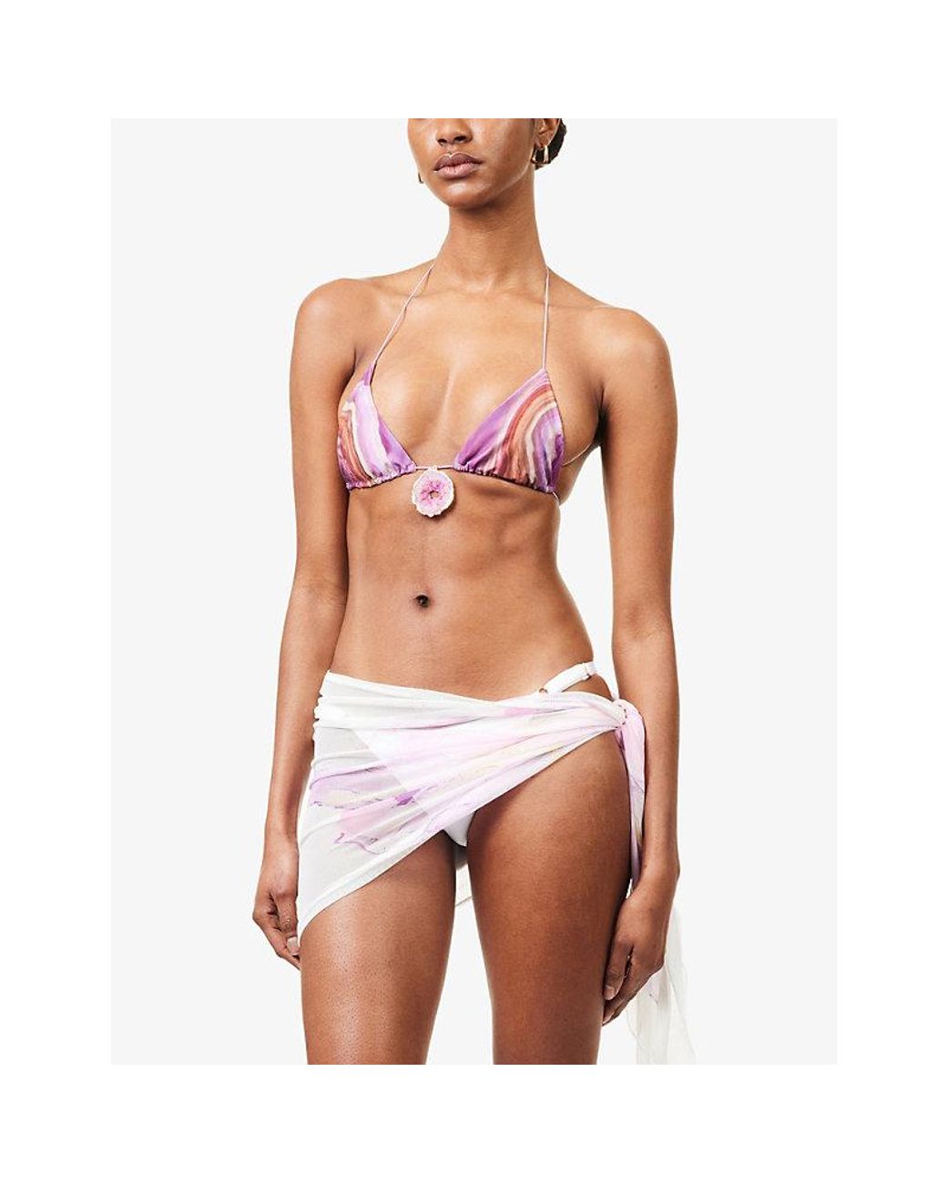 Jaded London Pink Quartz-Embellished Crystal-Pattern Triangle Bikini Top
