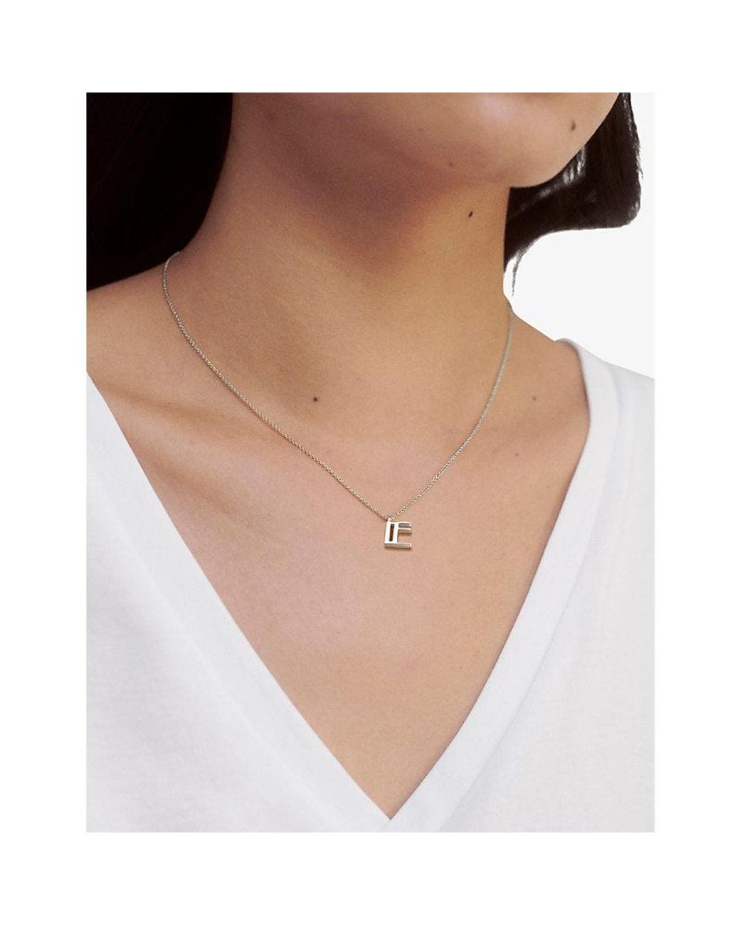 Monica Vinader White E Letter-Charm Sterling- Pendant Necklace