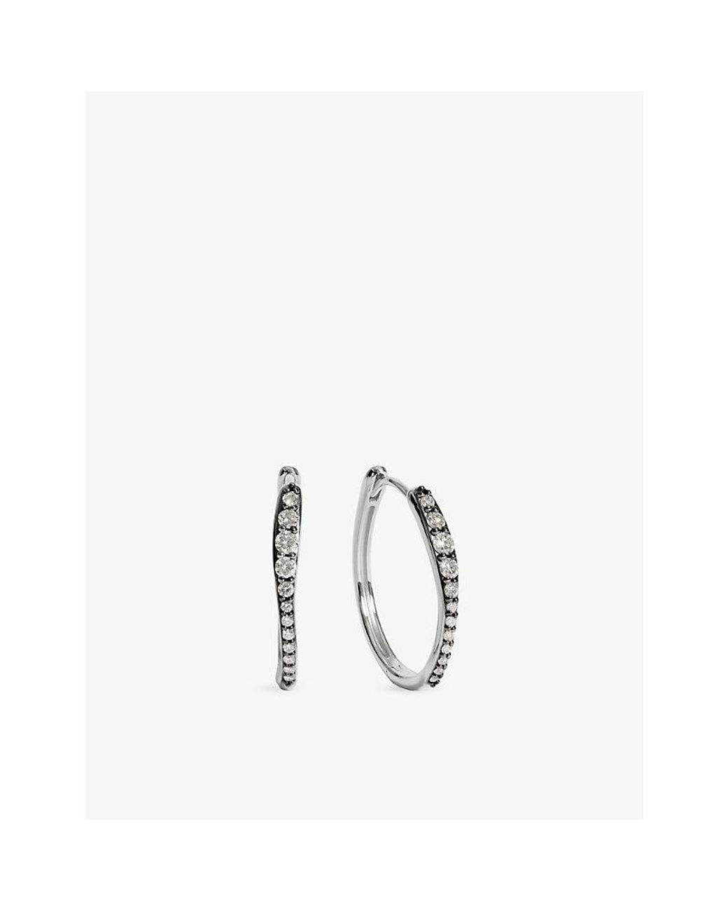 Monica Vinader Metallic Riva Pavé Diamond Blackened Sterling- And 0.35Ct Lab Grown Diamond Hoop Earrings