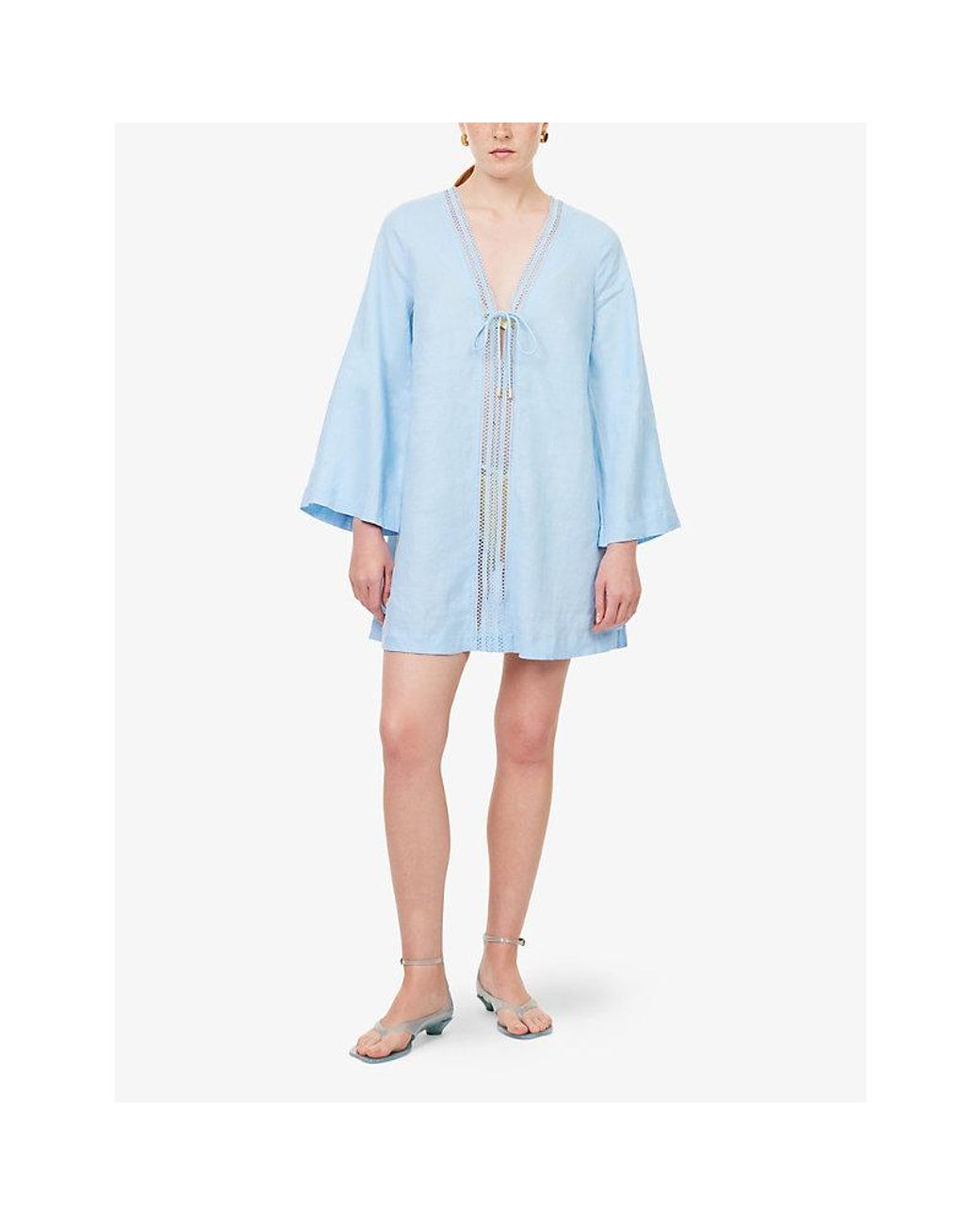 Heidi Klein Blue Ponza Keyhole-Front Linen Kaftan