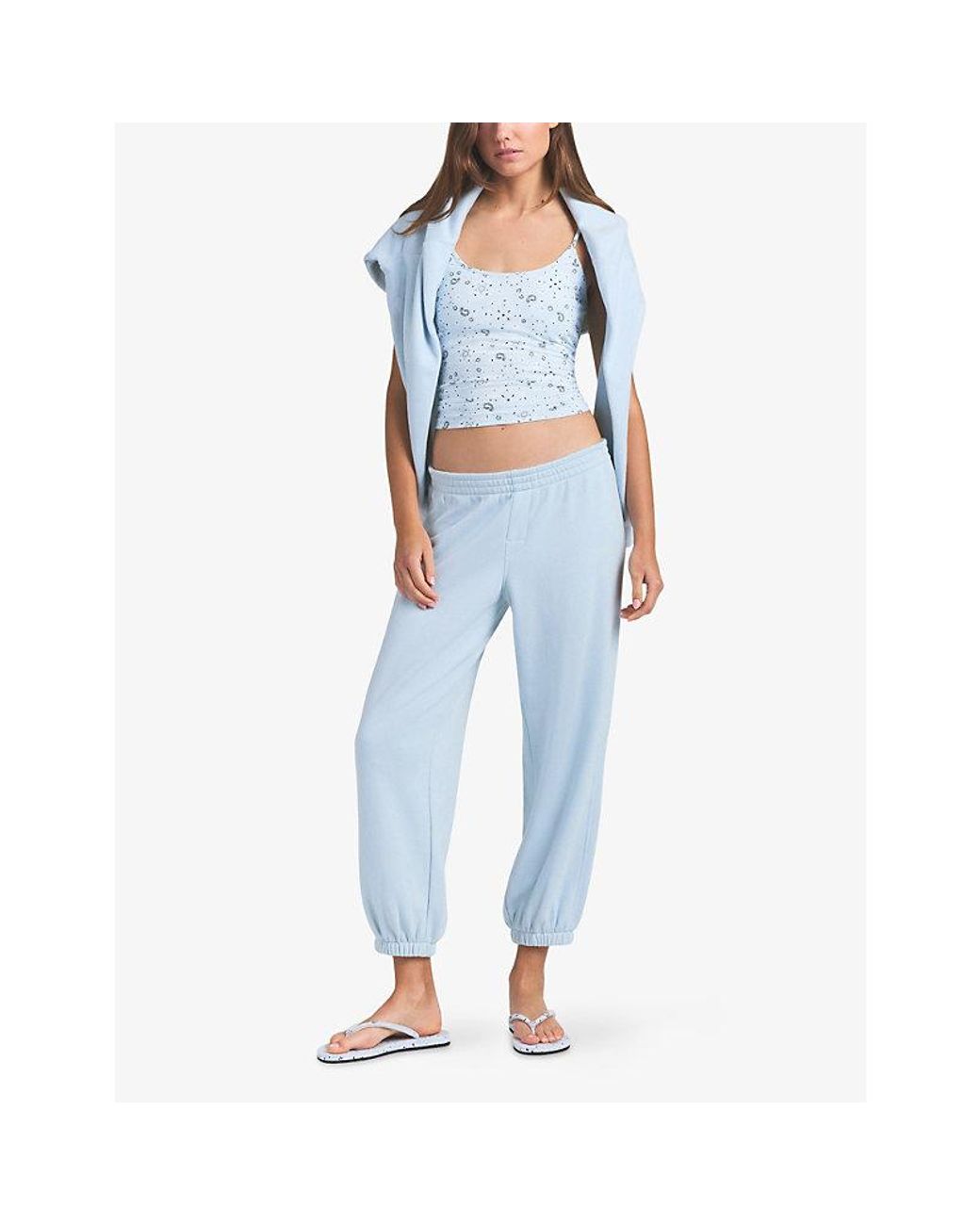 Skims Blue Drapey French Terry Cropped Cotton-Jersey Jogging Bottoms