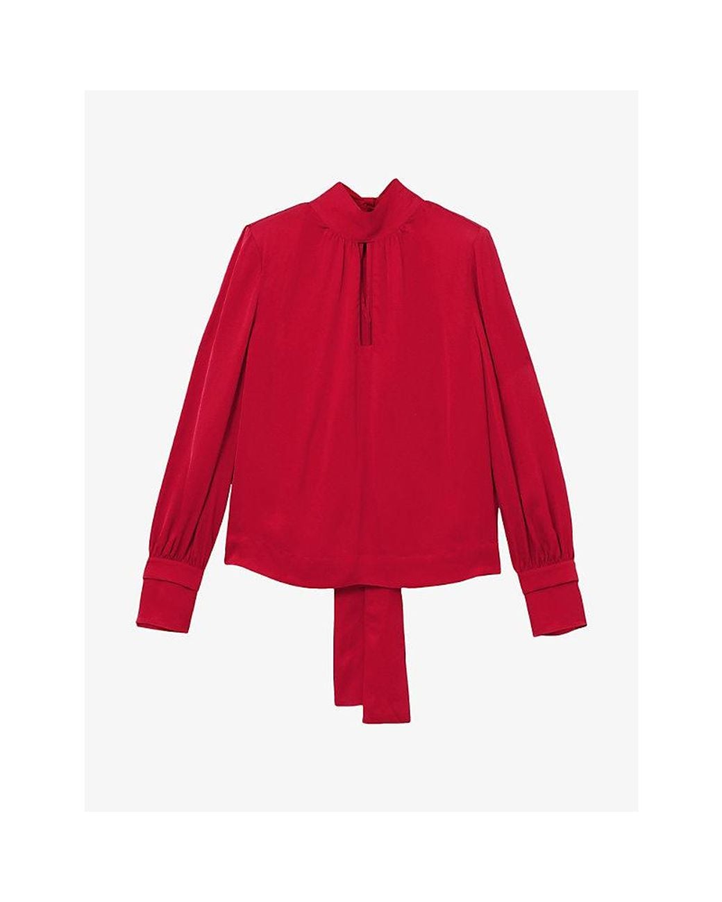 Reiss Red Kenny Tie-Neck Woven Blouse