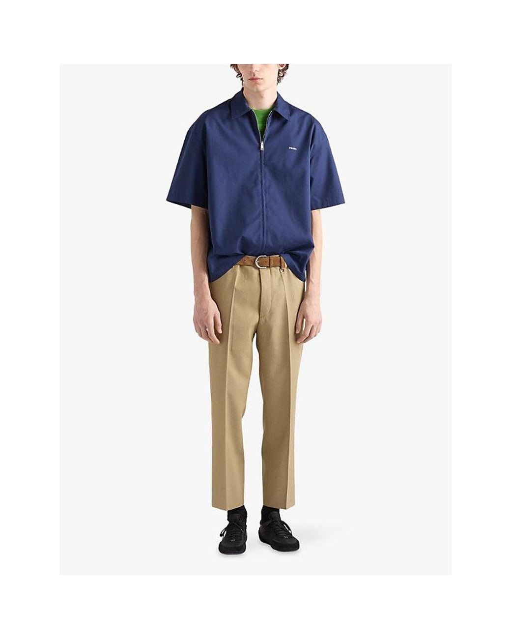 Prada Blue Short-Sleeved Technical Cotton Shirt for men