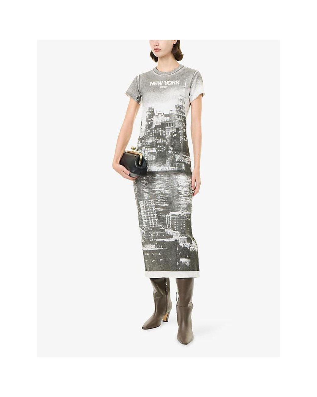 COACH Gray Postcard Graphic Cotton T-Shirt Dress