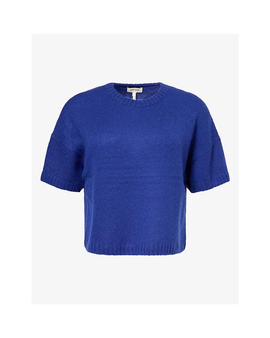 ME+EM Blue Relaxed-Fit Cropped Wool-Blend Jumper