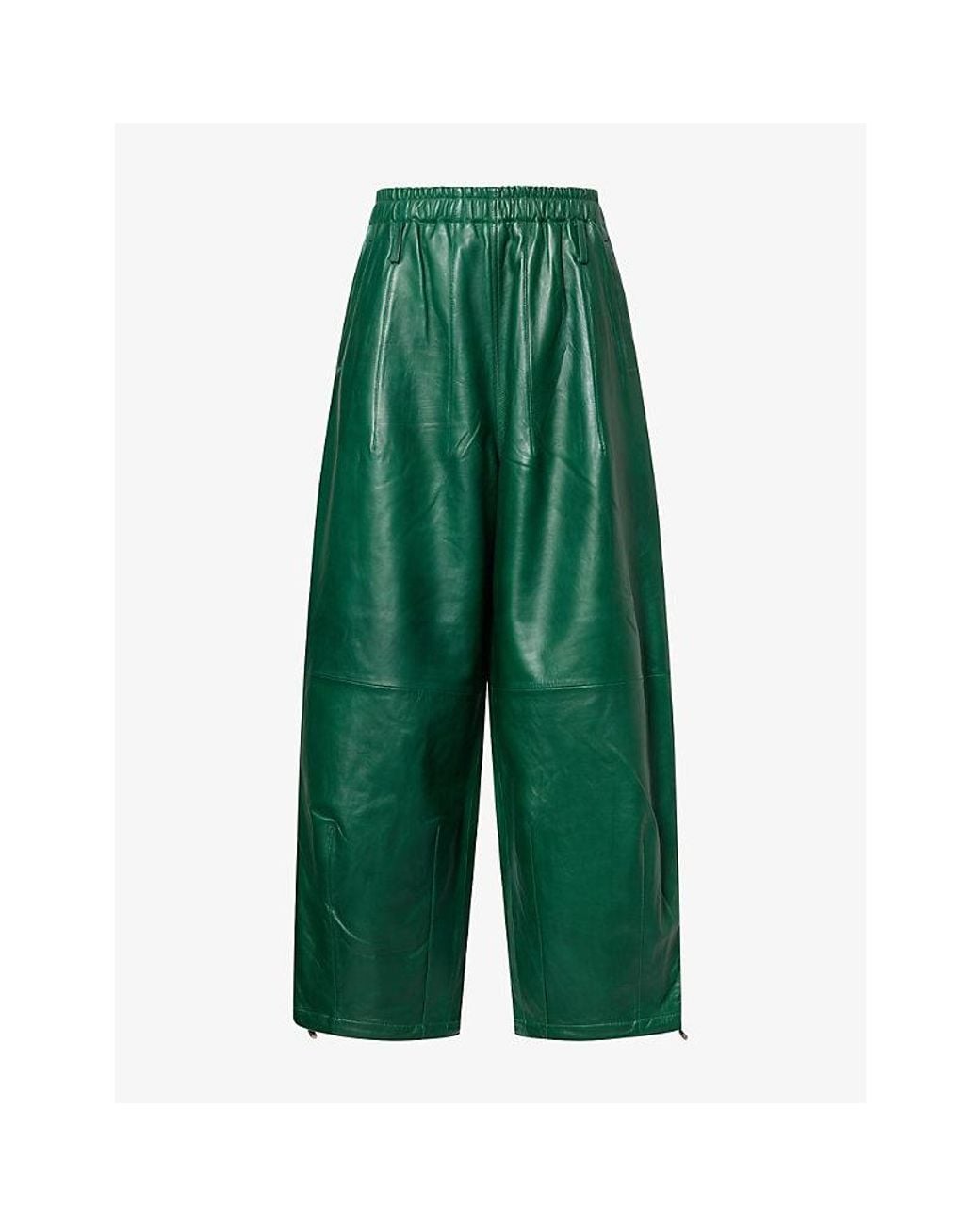 Frankie Shop Green Oakdale Wide-Leg Leather Trousers