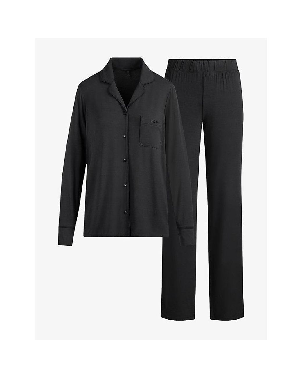 Skims Black Long-Sleeve Button-Up Modal-Jersey Sleep Set