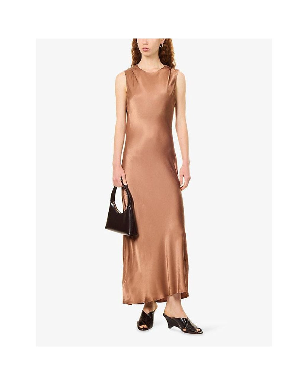 Rails Brown Mira Sleeveless Satin Maxi Dress