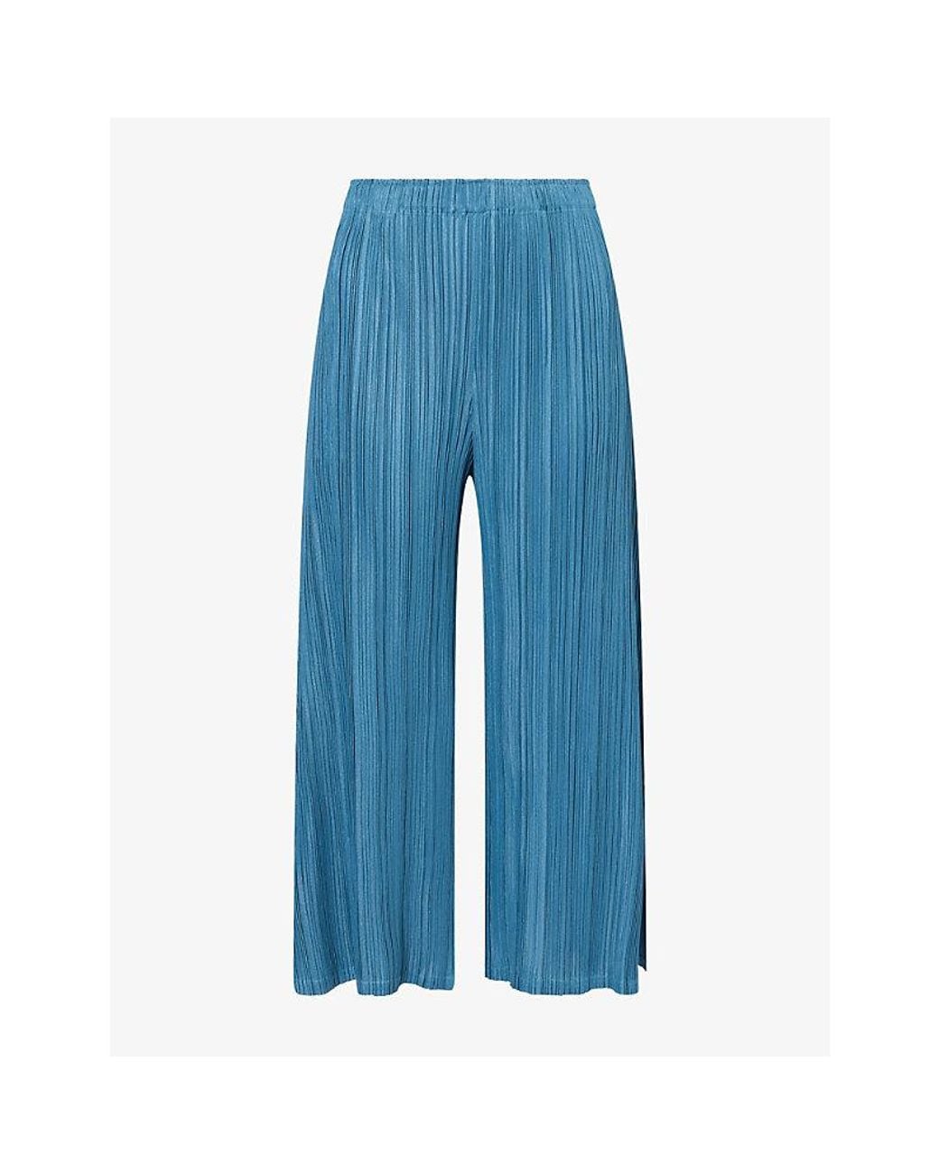 Pleats Please Issey Miyake Blue Mellow Pleats Knit Trousers