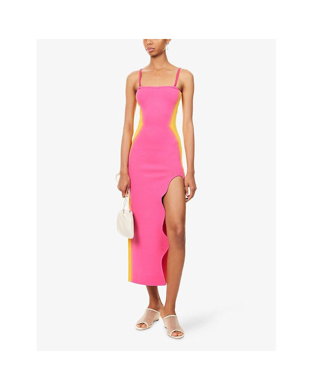 Ph5 Pink Iris Scalloped-Slit Stretch-Knit Maxi Dress