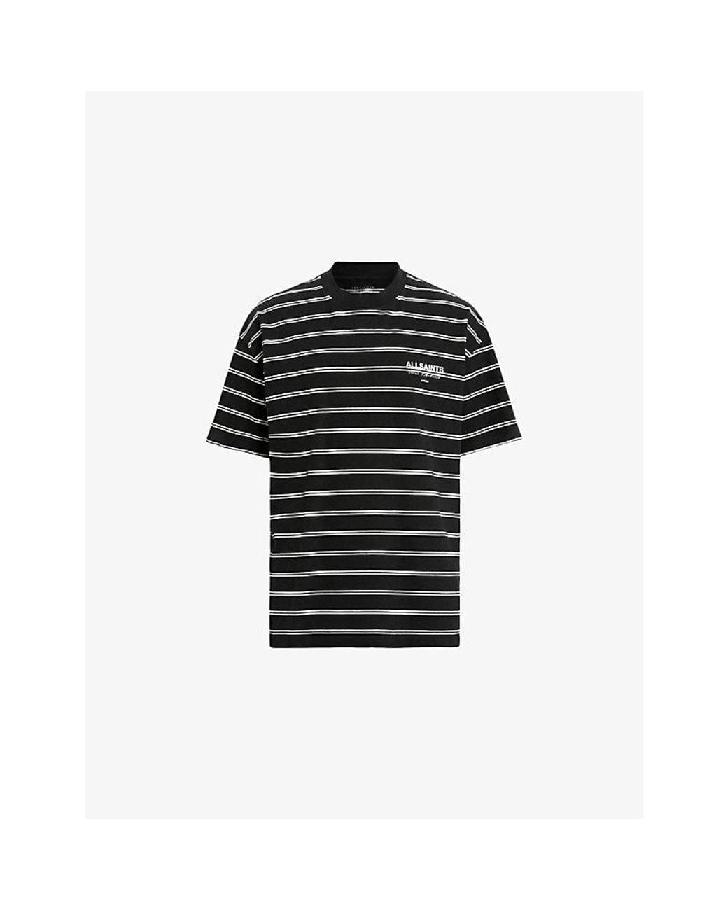 AllSaints Black Underground Stripe-Print Relaxed-Fit Cotton T-Shirt for men