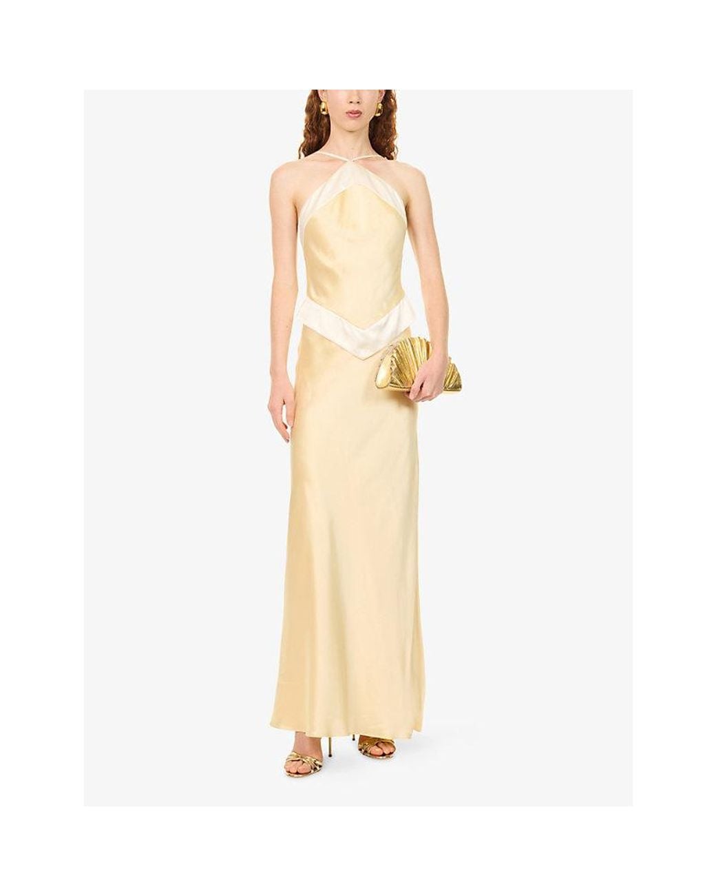 Reformation Metallic Jillian Halterneck Silk Maxi Dress