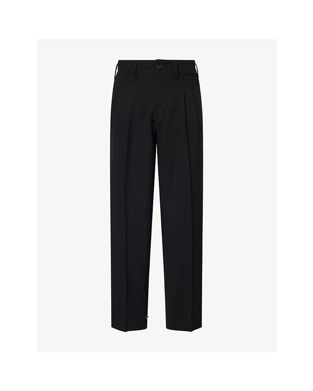AMI Black Pleated Tapered Wool Trousers for men
