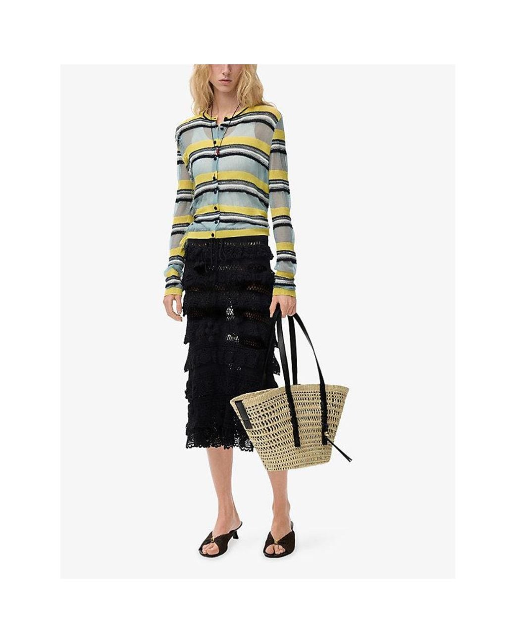 Loewe Black X Paula's Ibiza Ruffled Crochet Cotton Midi Skirt