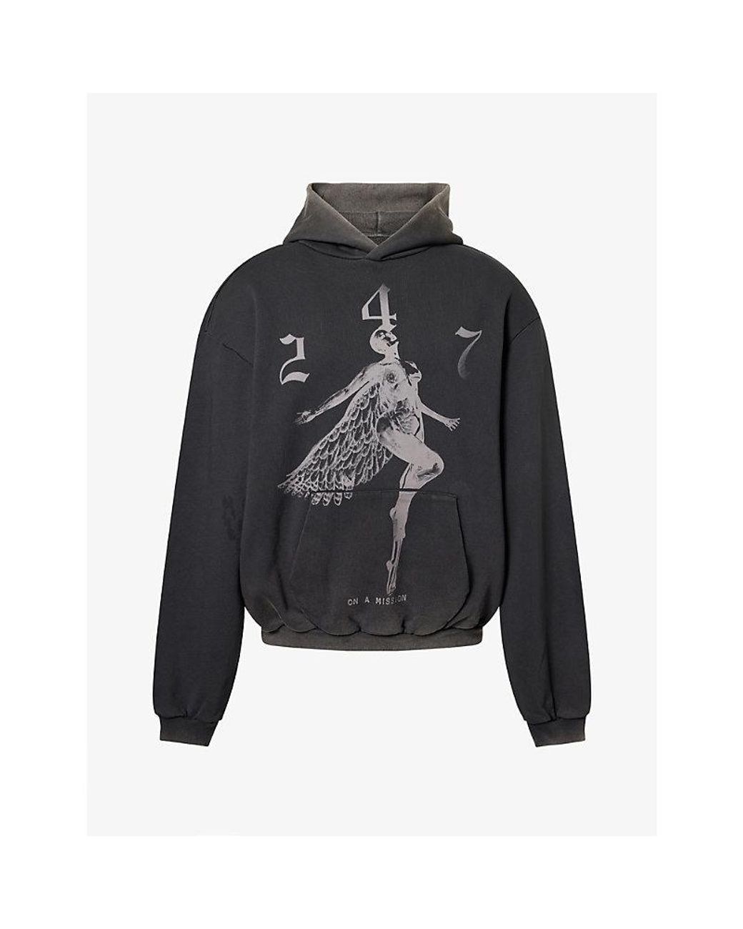 247 BY Represent Black Fallen Angel Graphic-Print Cotton Hoody for men