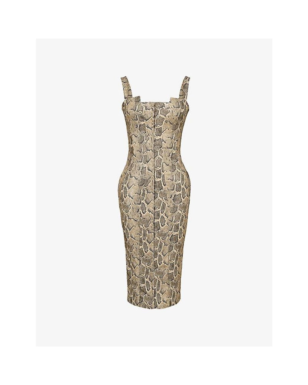 House Of Cb Gracie Snakeskin-Print Faux-Leather Midi Dress in Metallic |  Lyst