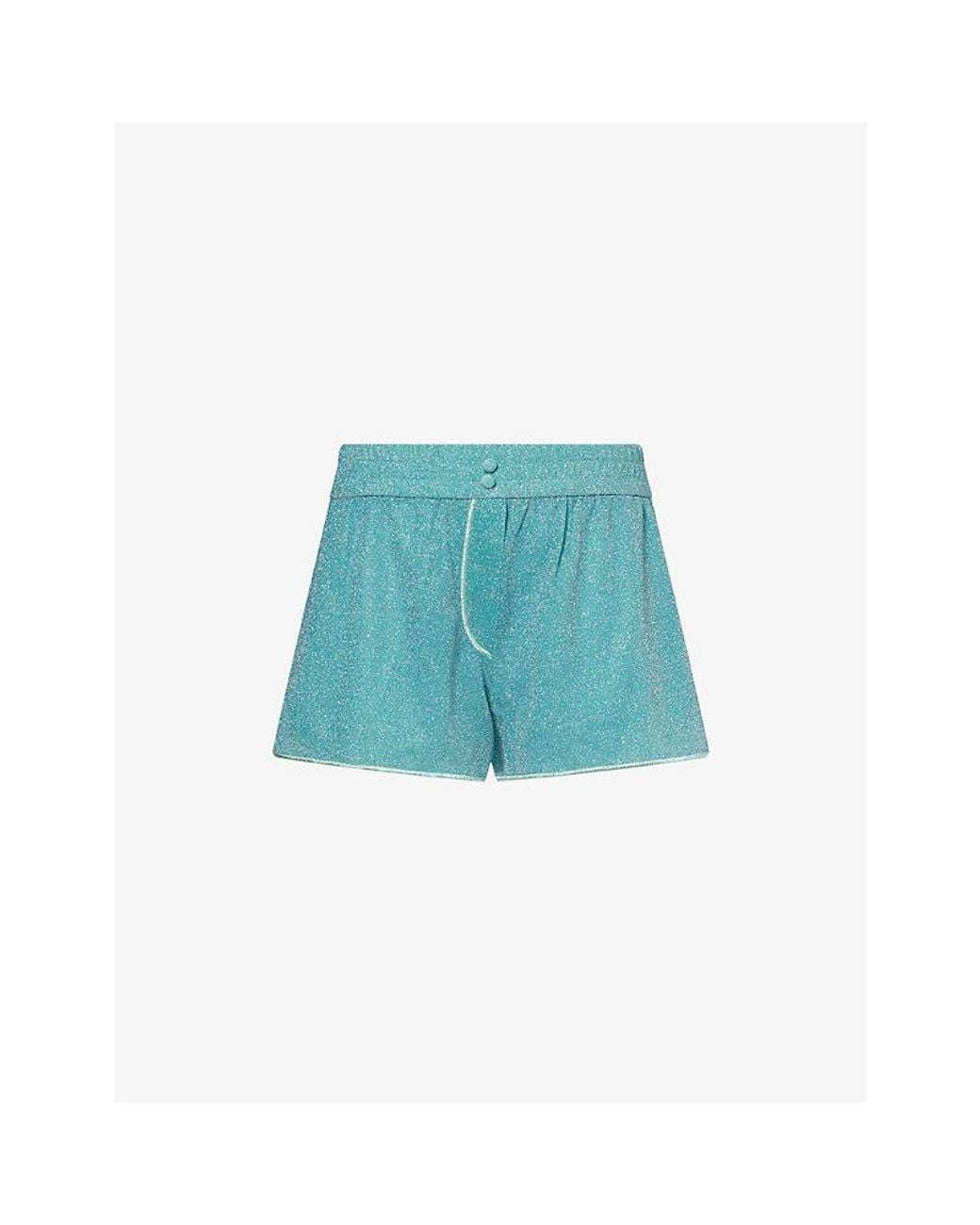 Oseree Blue Lumiere Metallic Stretch-Woven Shorts