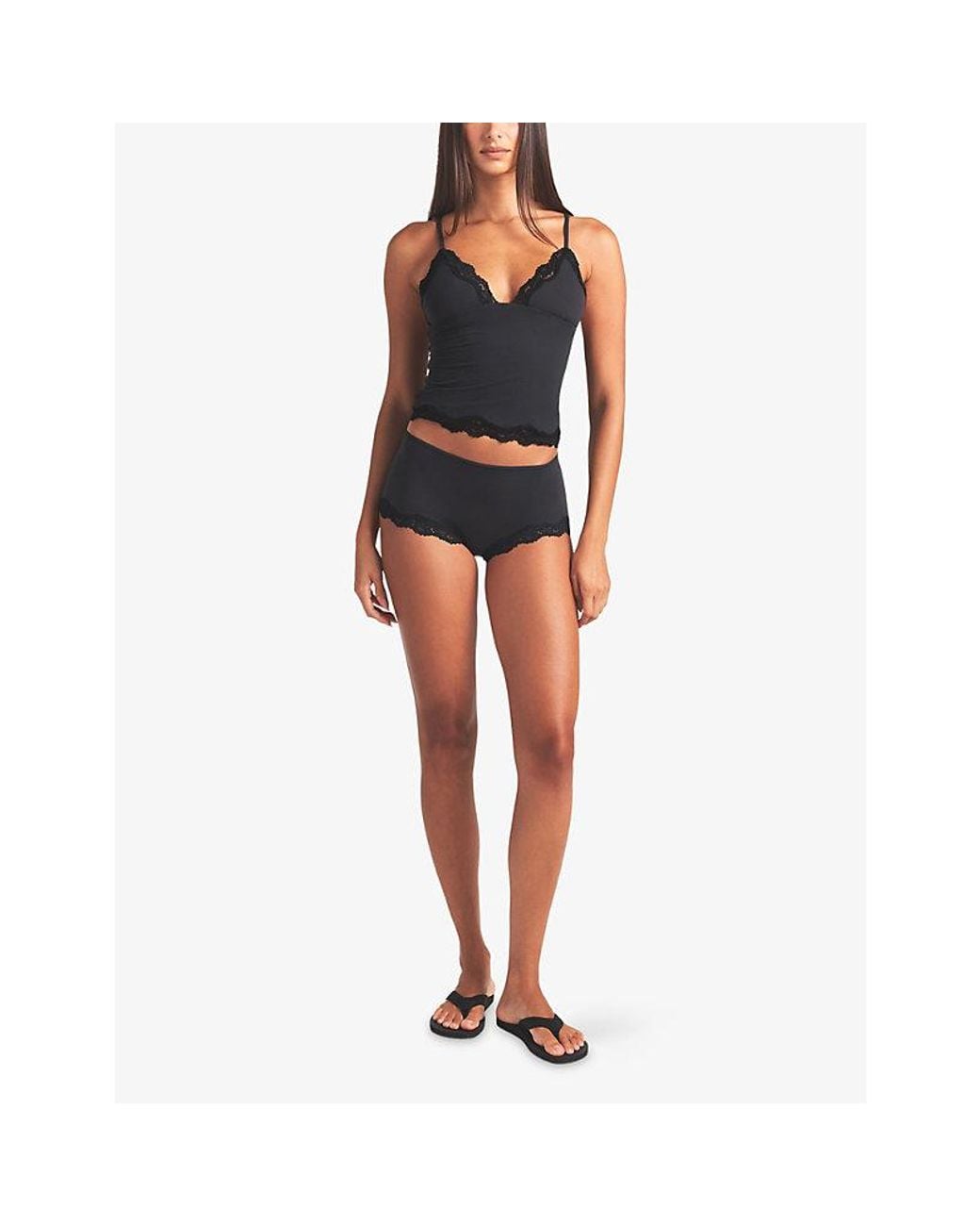 Skims Black Fits Everybody Lace-Trim Jersey Cami And Shorts Set
