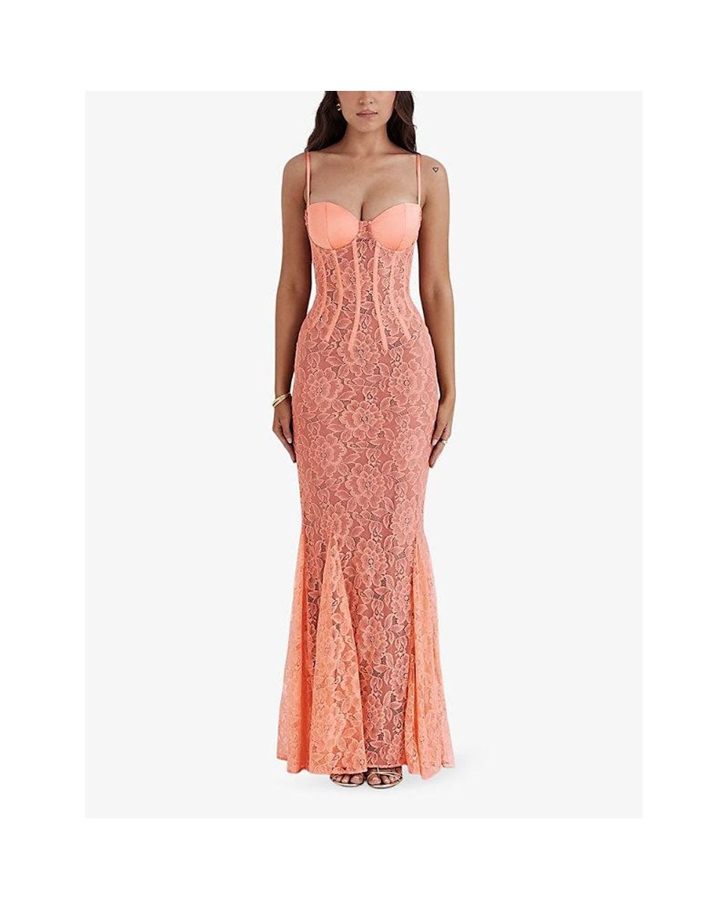 House Of Cb Cordelia Lace-Embroidered Corset Woven Maxi Dress | Lyst