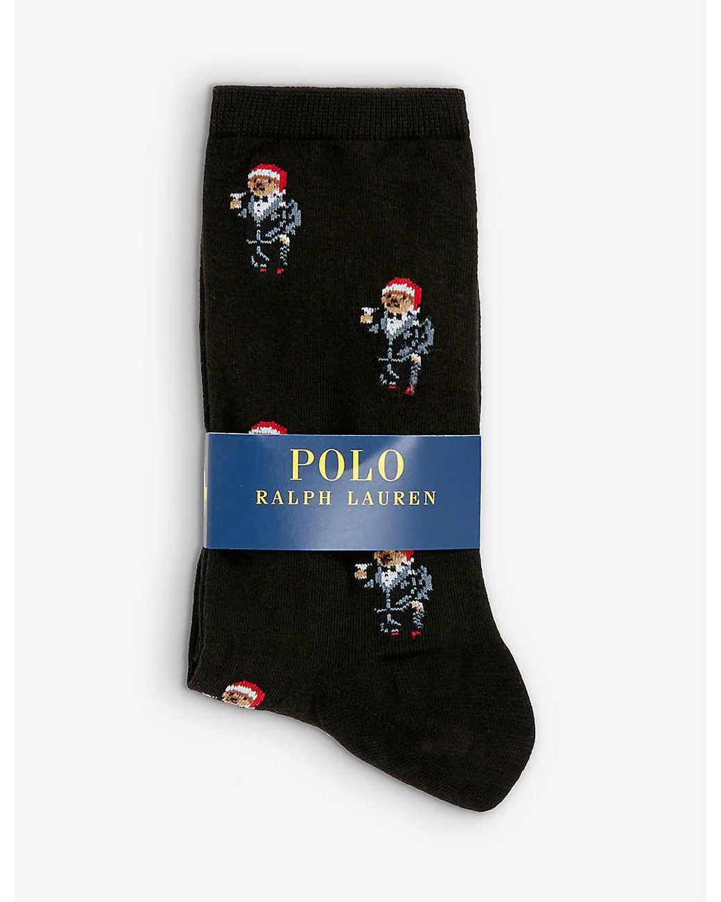 Polo Ralph Lauren Bear-embroidered Cotton-blend Socks in Black | Lyst