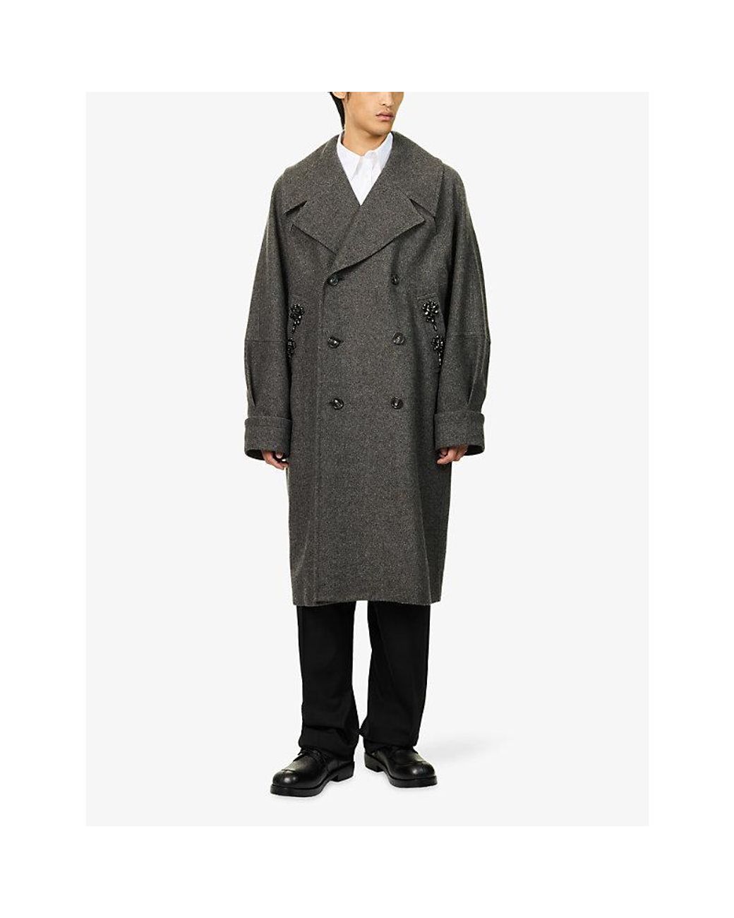 Simone Rocha Black Slash Double-Breasted Wool-Blend Coat for men